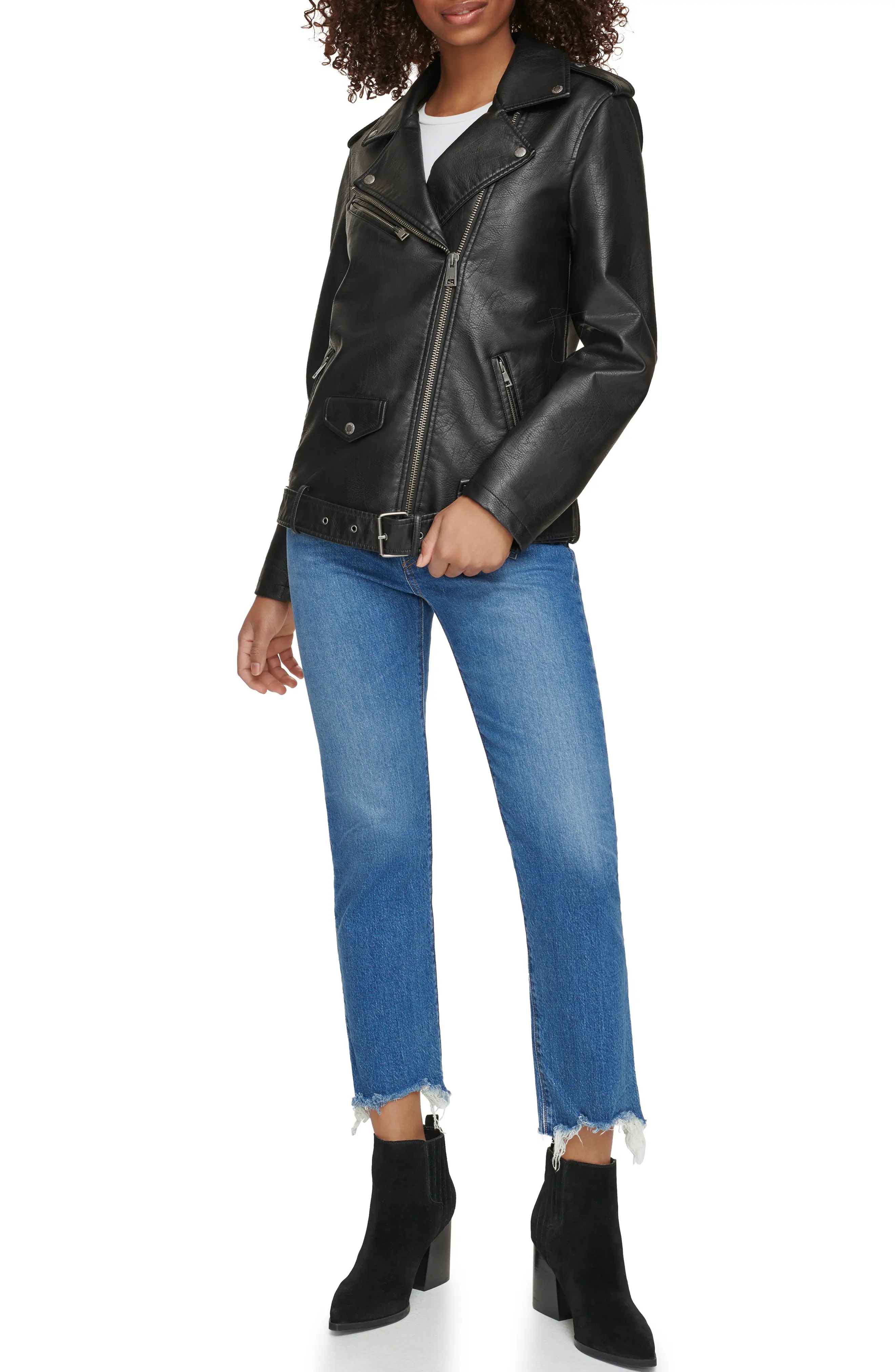 Longline Belted Faux Leather Moto Jacket - 4