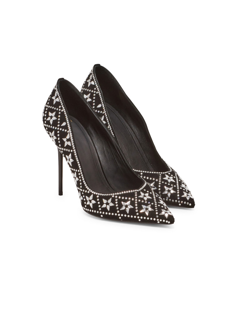 Ruby suede and crystal pumps 2