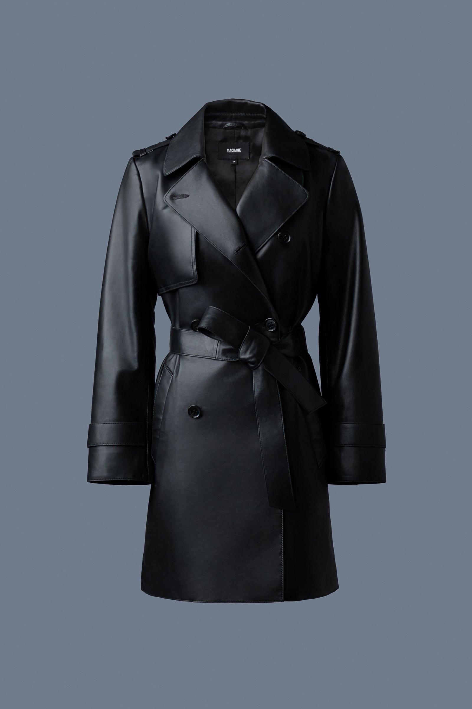 MELY Long Leather Trench Coat - 1