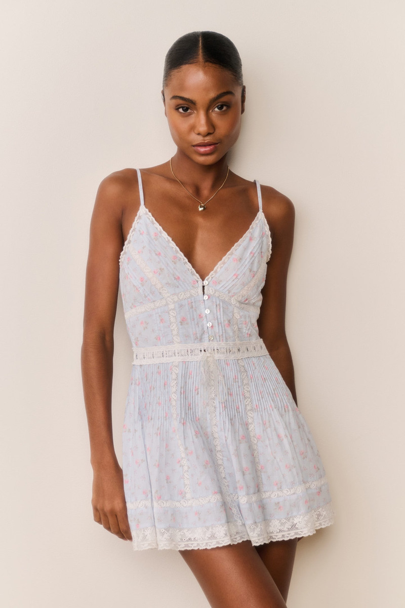 LoveShackFancy Zirelle Floral Cotton Lace-Trimmed Mini Dress outlook