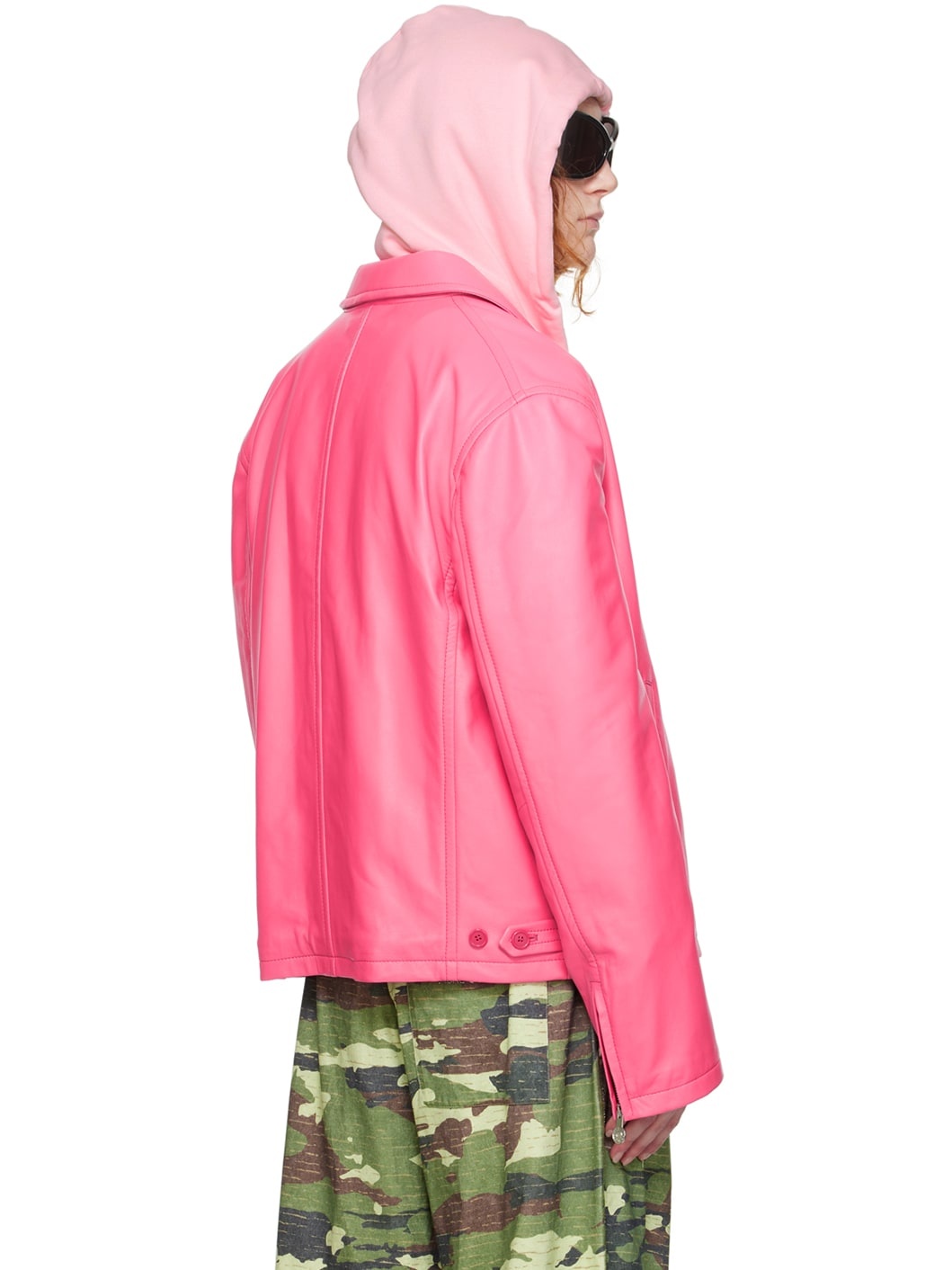 Pink Zip Leather Jacket - 3