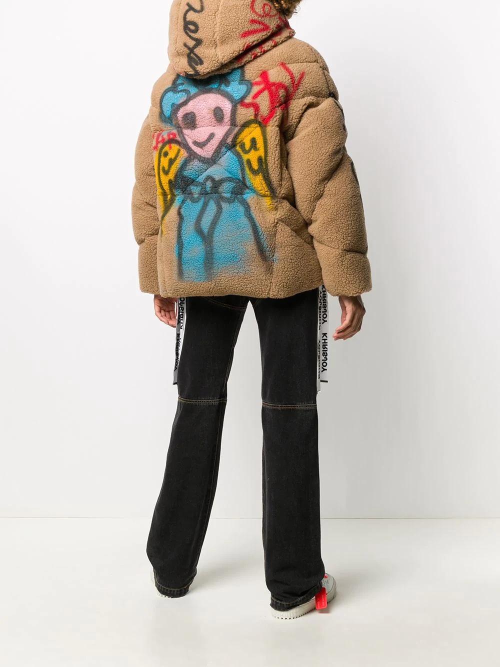 graffiti-print faux-shearling puffer jacket - 4