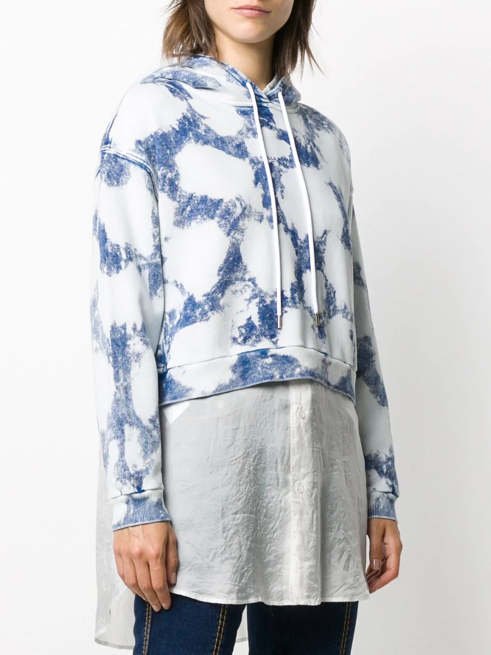 cloud print cropped hoodie - 3