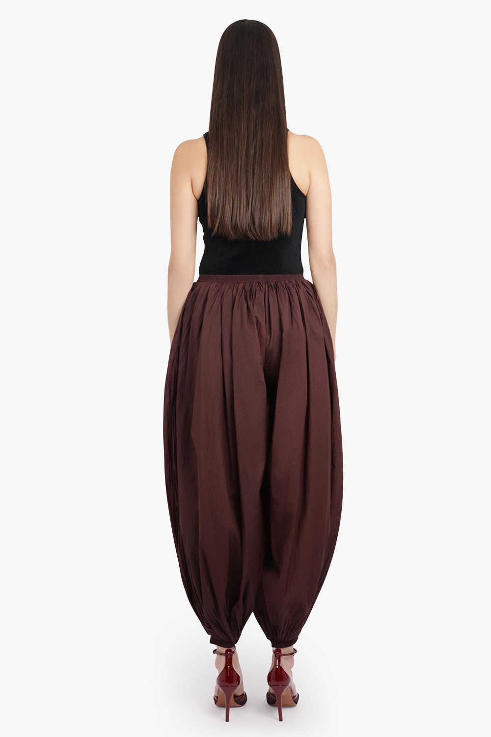 LIGHTWEIGHT ELASTIC WAIST BALLOON LEG PANT | AUBERGINE - 5