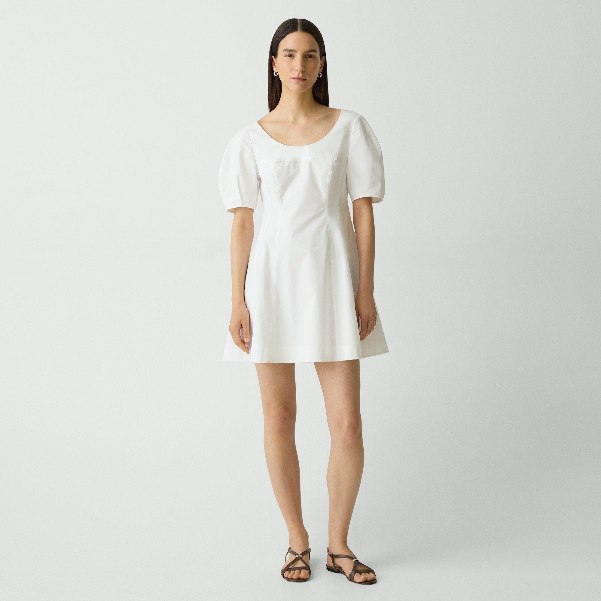 Puff Sleeve Mini Dress in City Poplin - 3