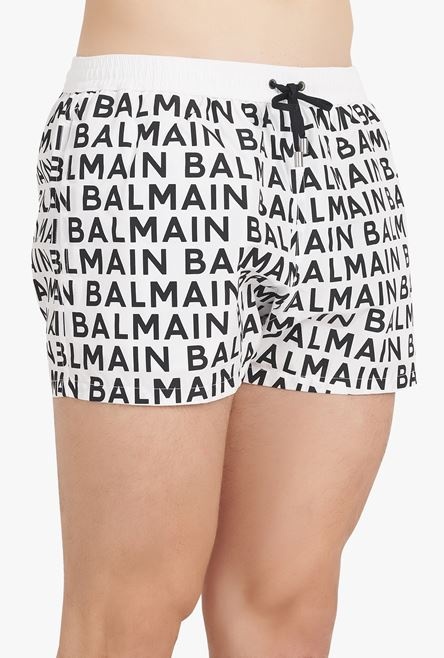 Bicolor white and black swim trunks with Balmain monogram - 5