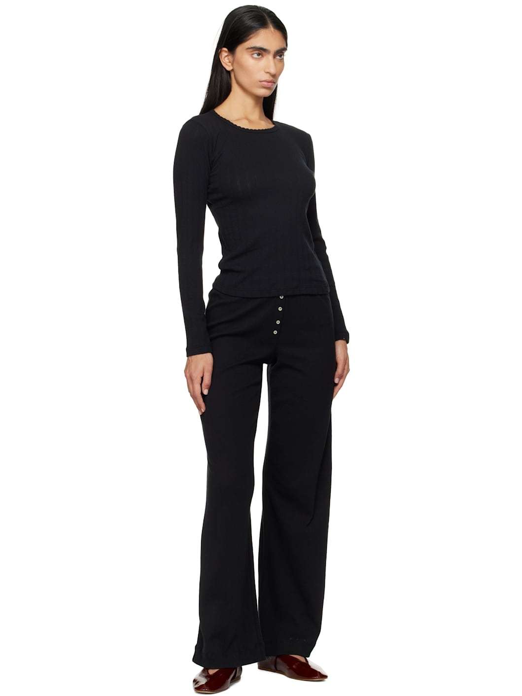 Black Pointelle Boxer Lounge Pants - 7