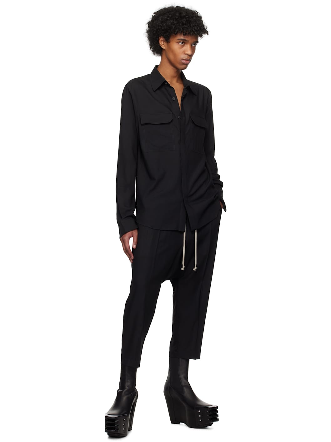 Black Hollywood Drawstring Cropped Trousers - 4