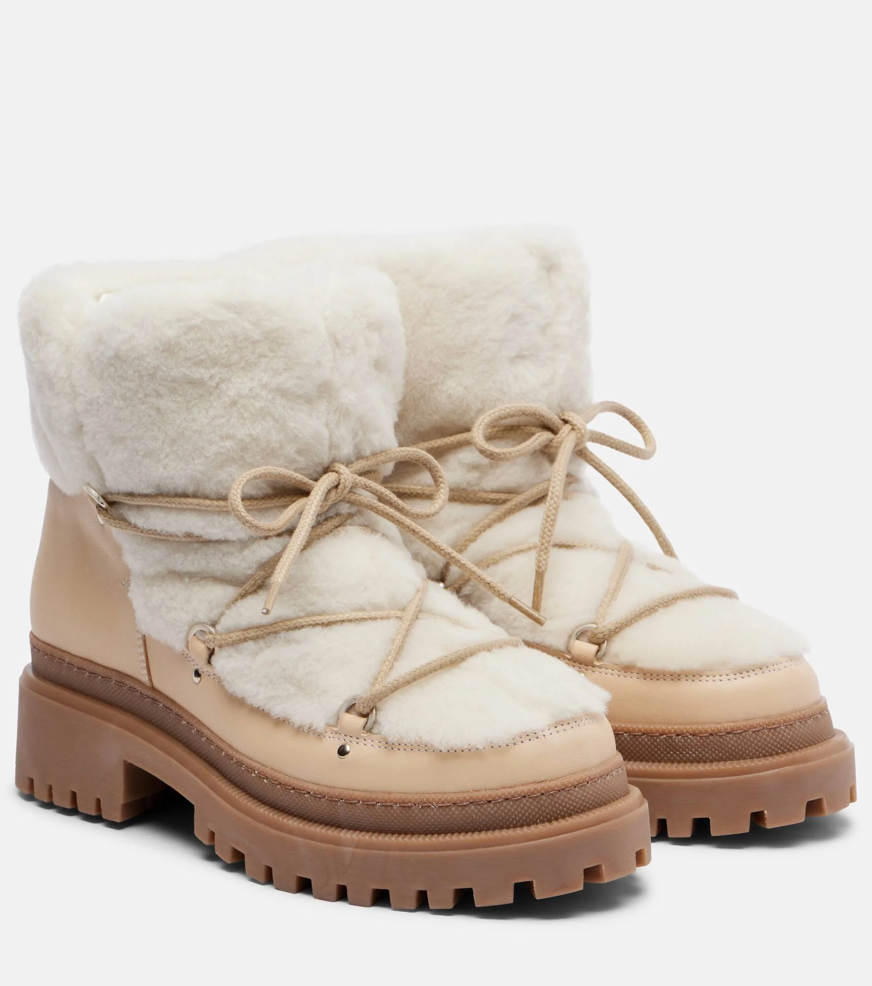 Shearling and leather ankle boots - 1