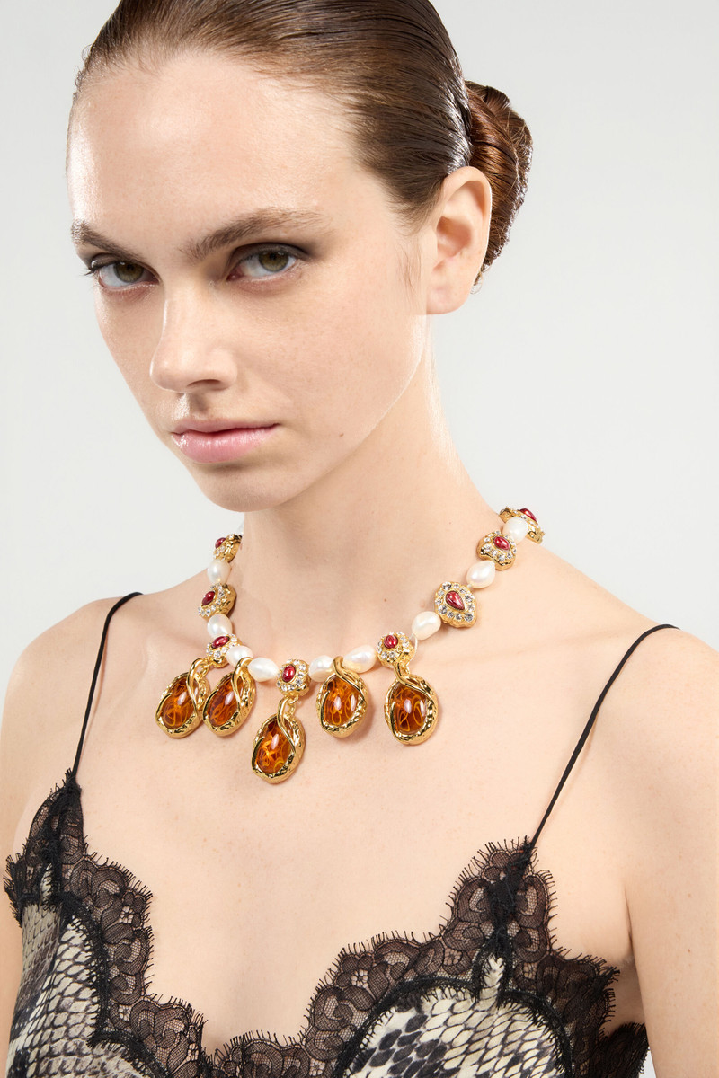 Roberto Cavalli Golden Necklace With Pearls And Topaz-Effect Stones outlook