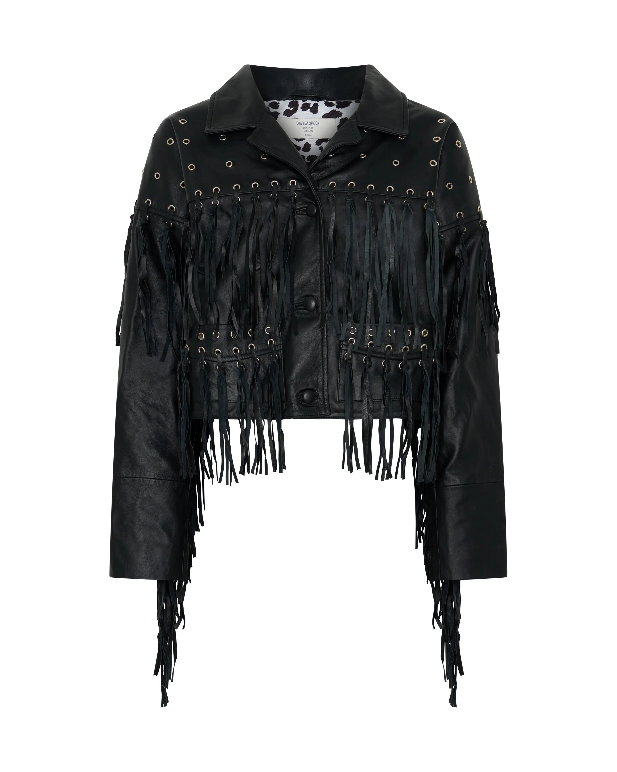 Rogue Rodeo Fringed Cropped Leather Jacket - Black - 1