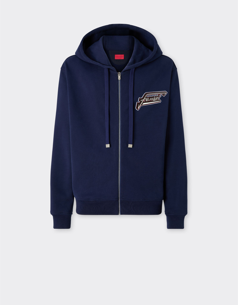 Cotton sweatshirt with zip and Ferrari patch 1