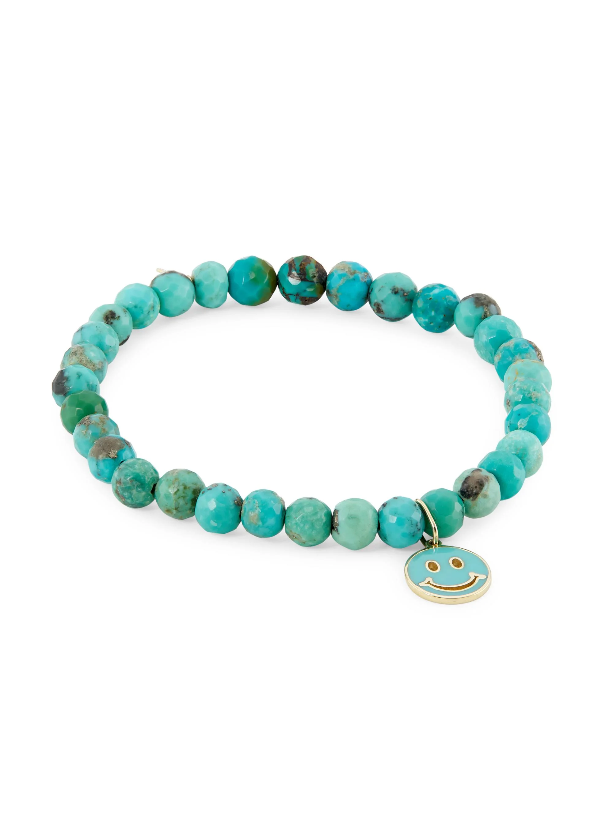 Women's 14K Yellow Gold, Turquoise & Enamel Happy-Face Charm Bracelet - 1