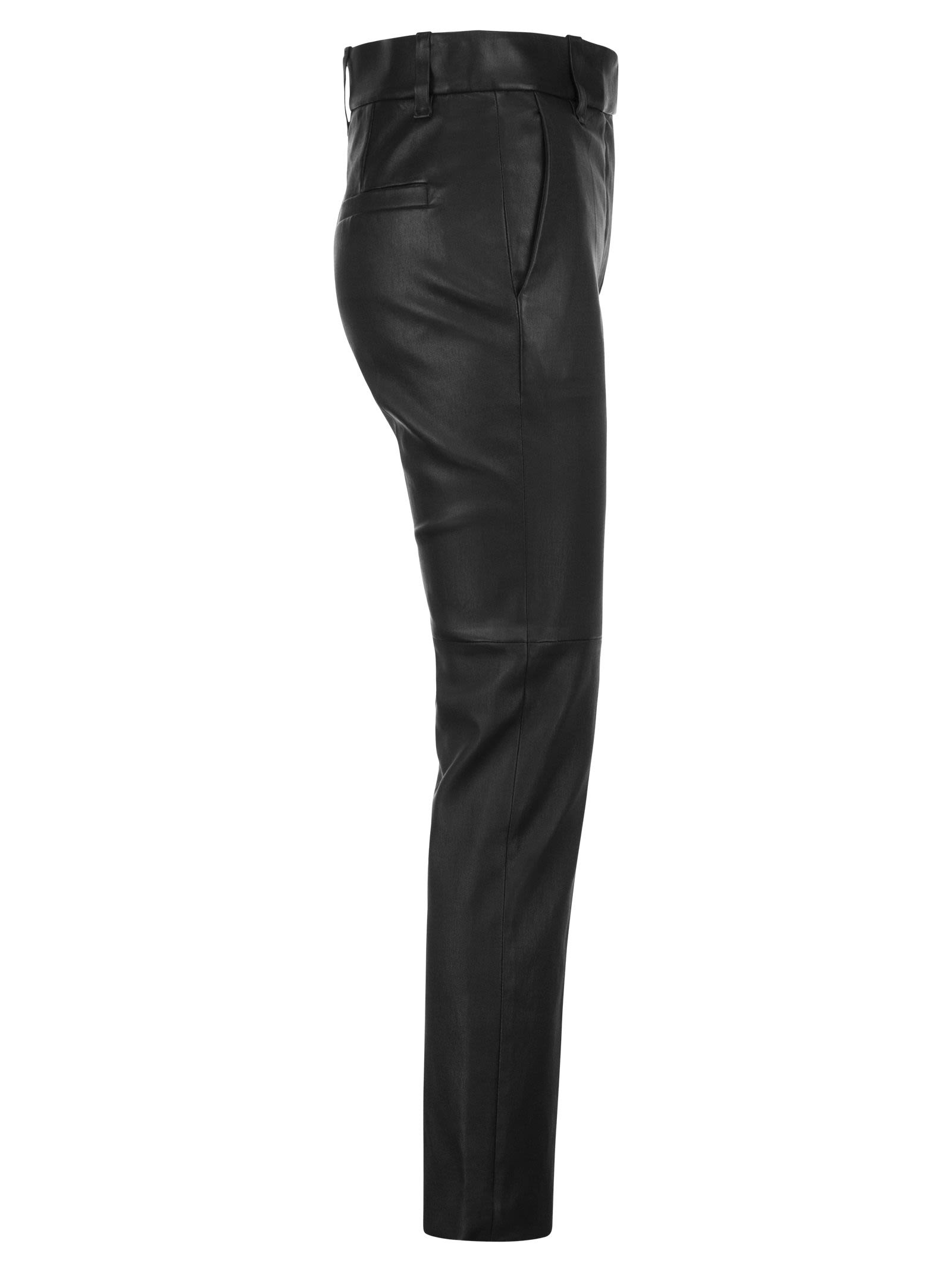 Brunello Cucinelli Women Stretch Nappa Leather Cigarette Trousers - 3