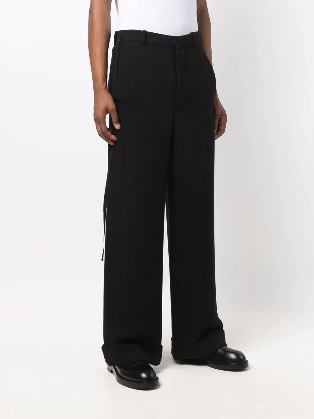 crepe-texture wide-leg trousers - 3