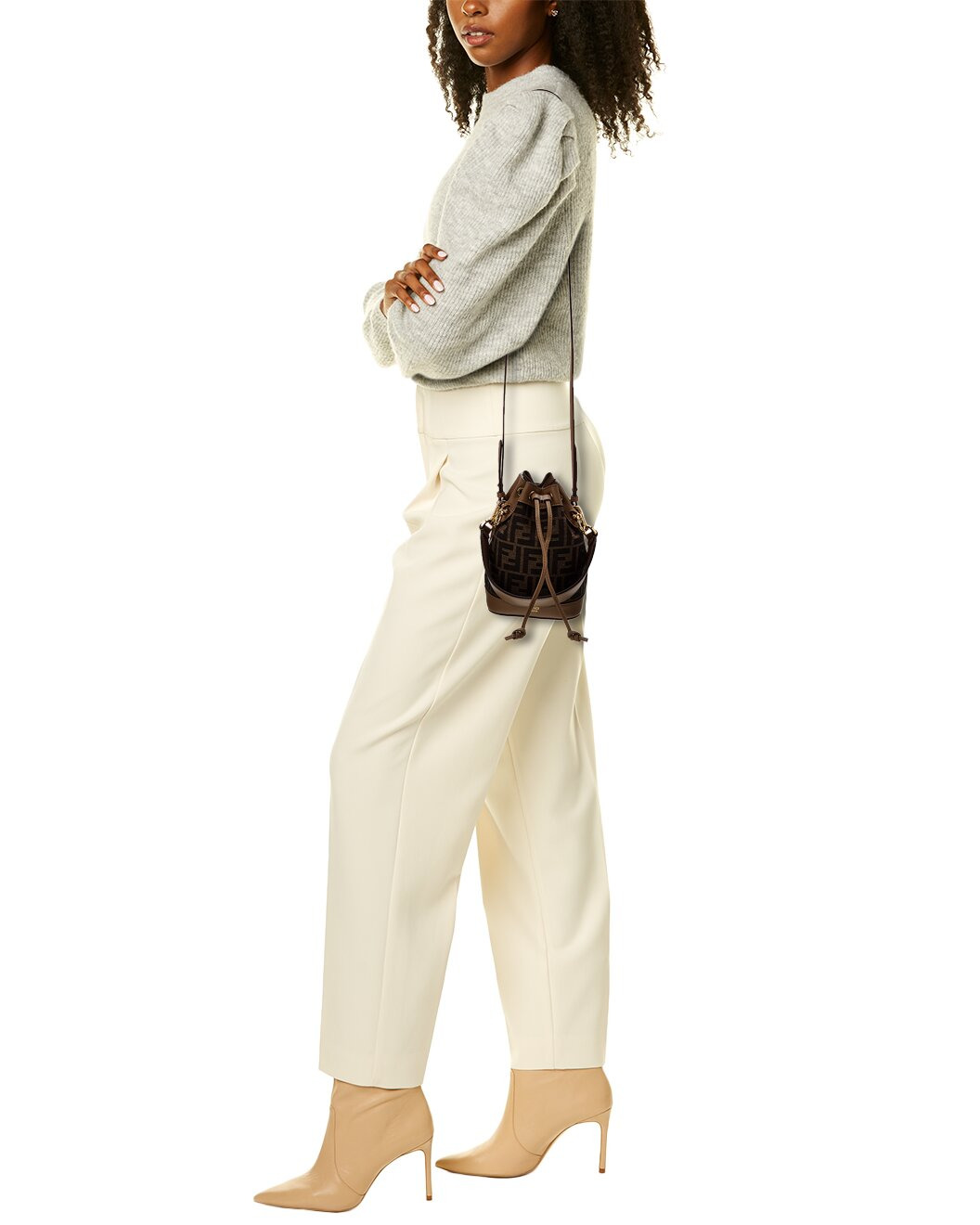 FENDI Mon Tresor Mini FF Jacquard & Leather Bucket Bag - 4