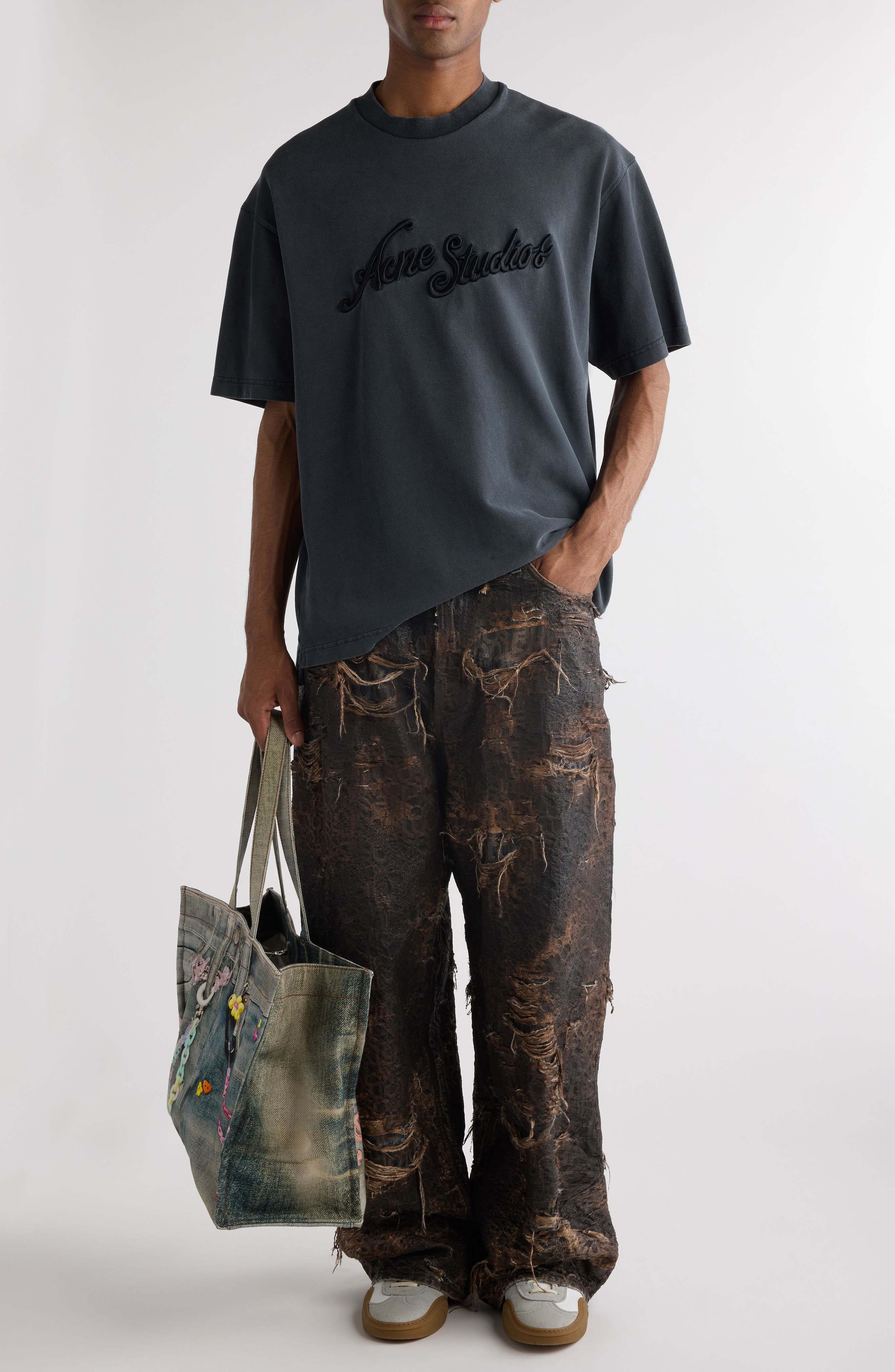 Acne Studios Tourist Logo Embroidered Cotton T-Shirt in Faded Black at Nordstrom - 2