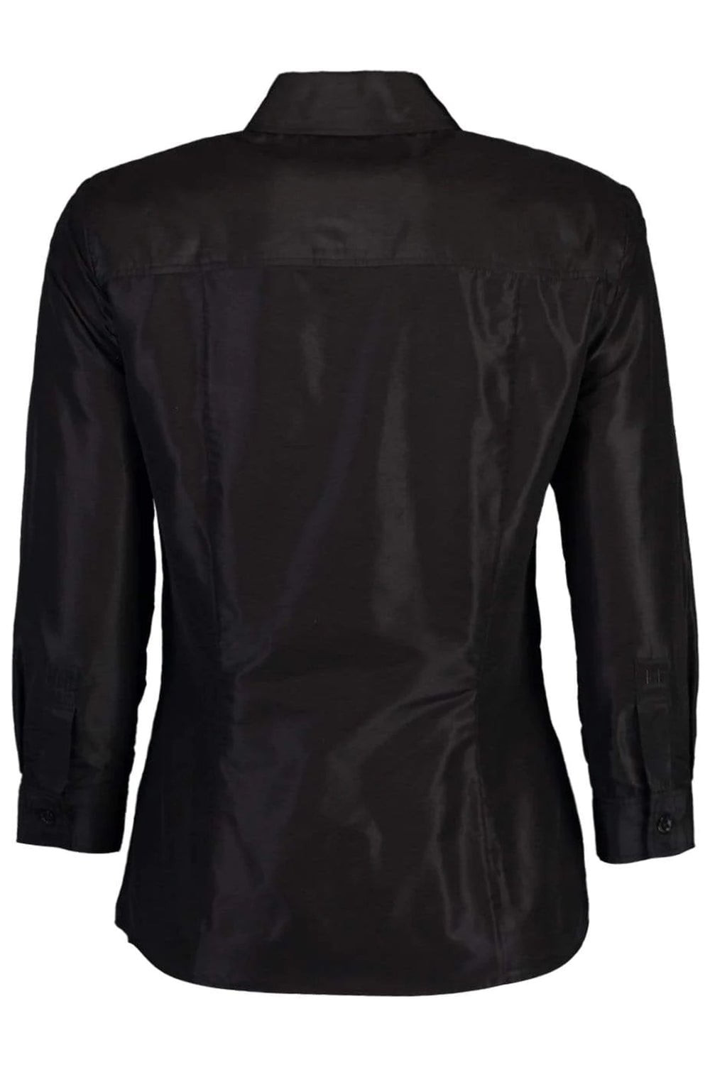 Silk Taffeta Collared Shirt - Black - 3