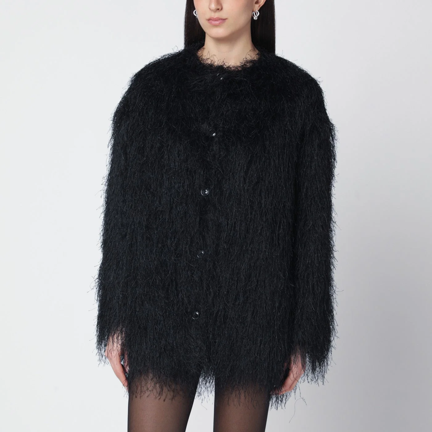 Black Filipo coat with fringes - 1