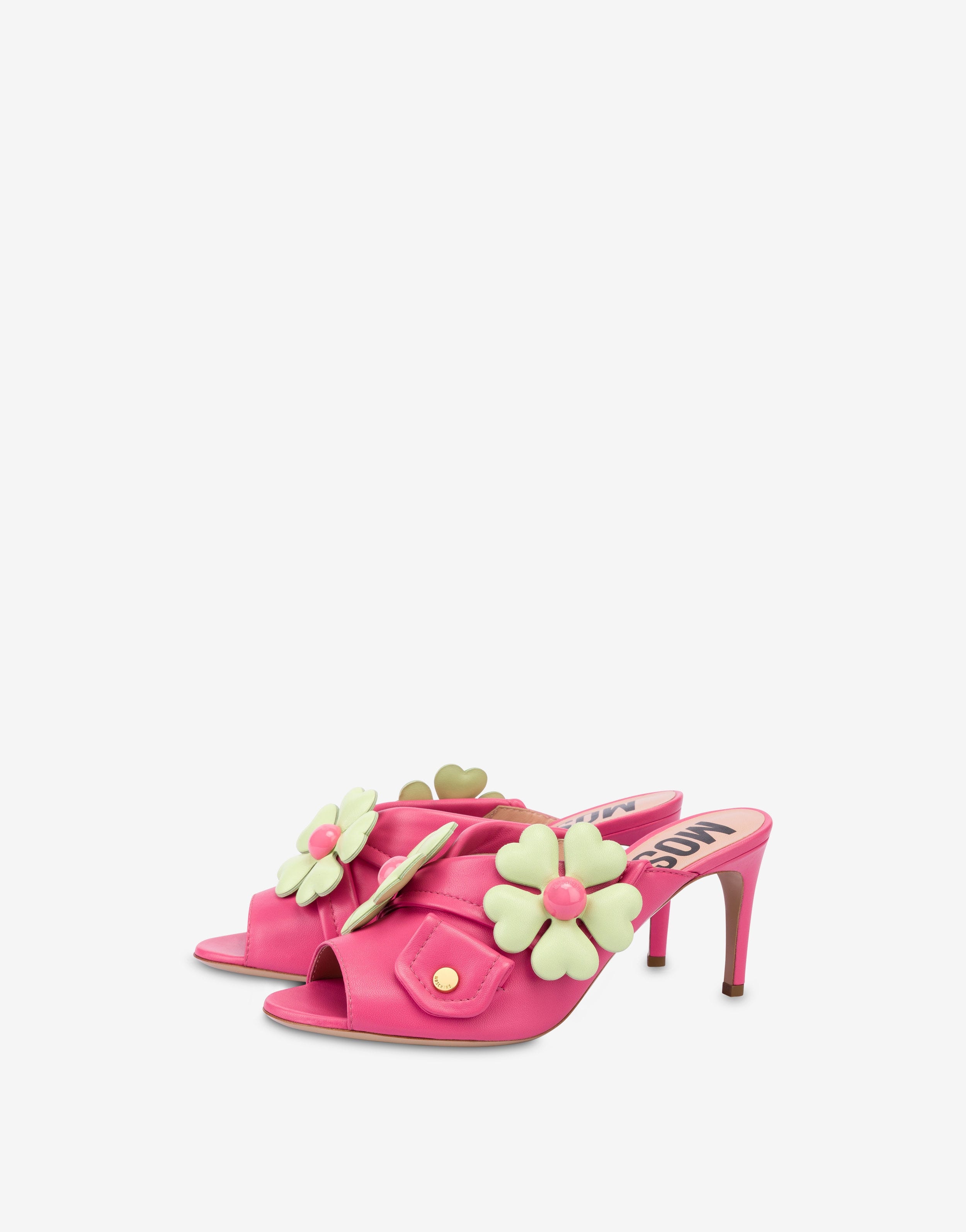 NAPPA LEATHER HEART FLOWERS HIGH-HEELED MULES - 1