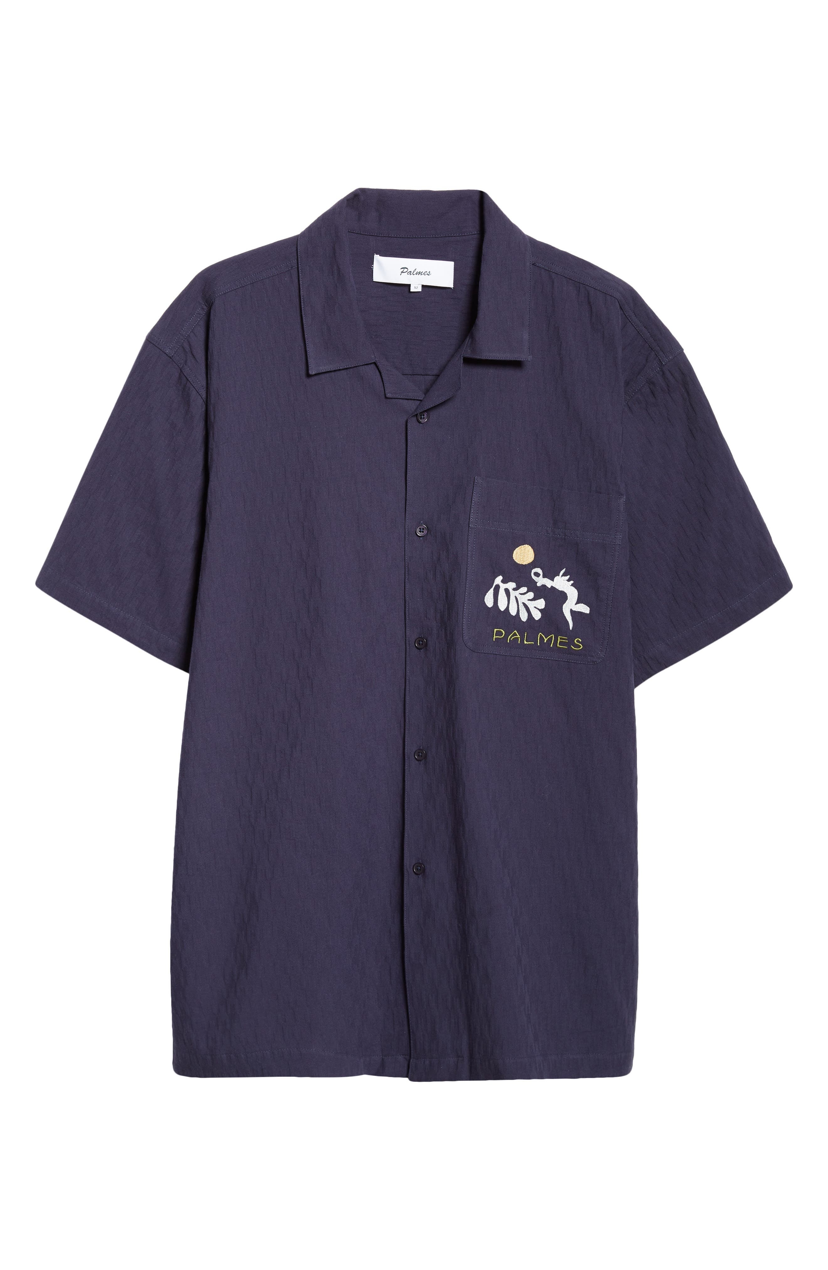 PALMES Garden Embroidered Cotton Camp Shirt in Dark Blue at Nordstrom - 6
