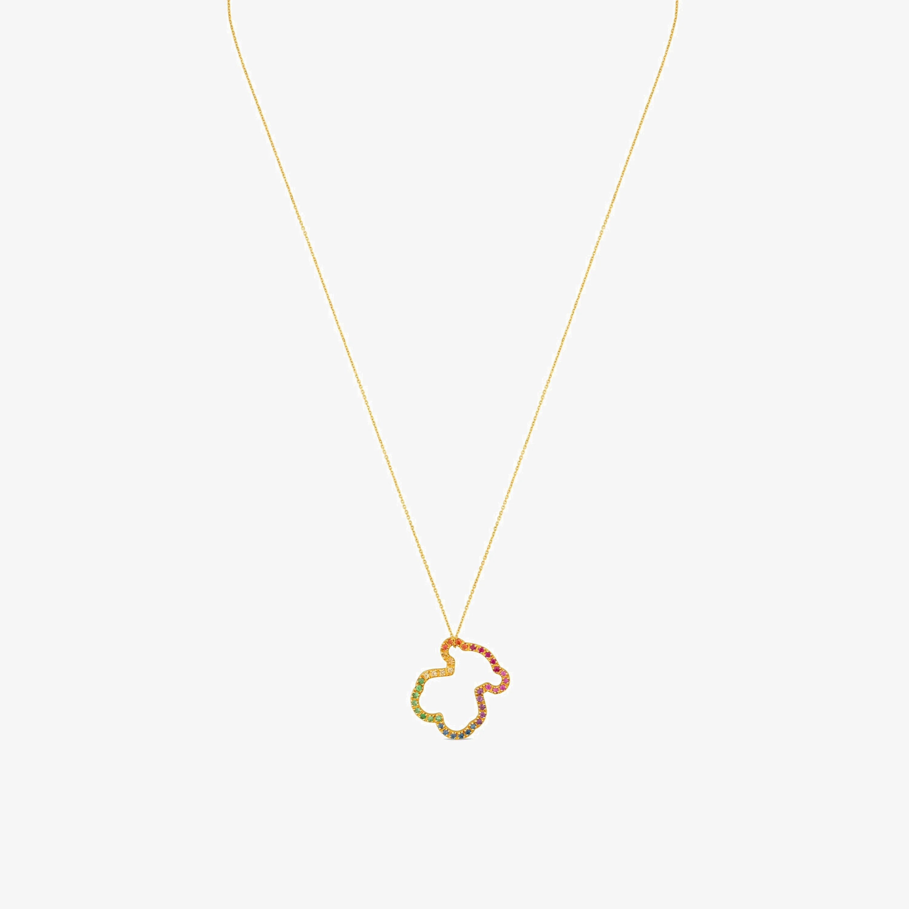 18K solid gold Icon Necklace with multicolor Gemstones medium Bear motif - 1