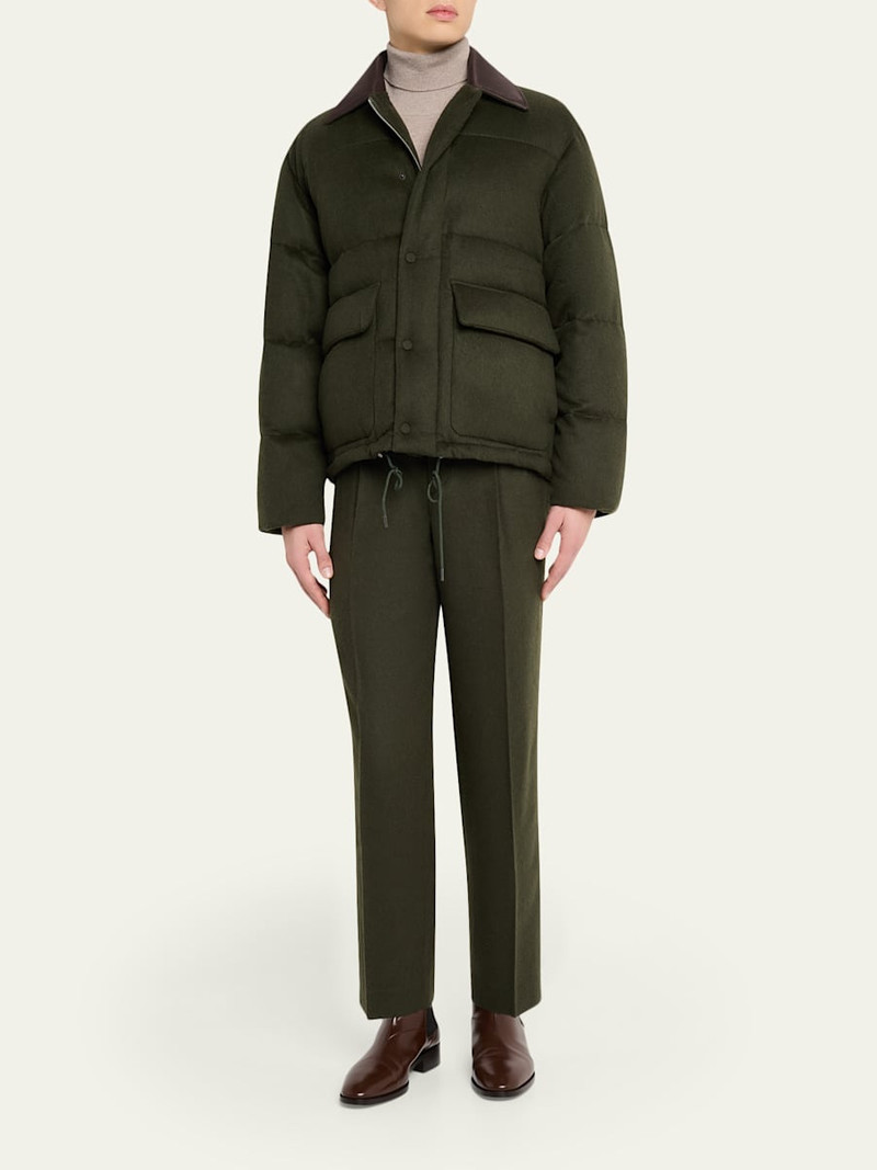 AURALEE Men's Dark Olive Pleated Wool Trousers outlook