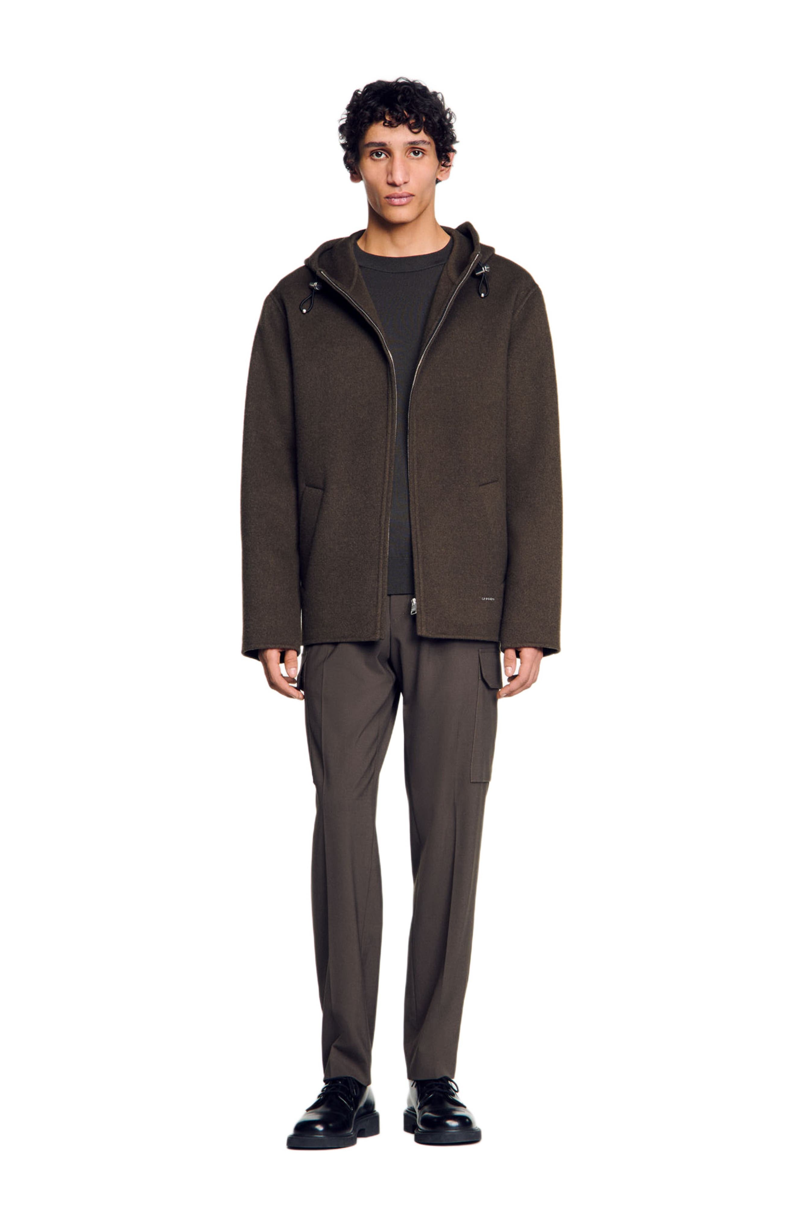 SANDRO Hooded windcheater in Dark Khaki at Nordstrom - 1