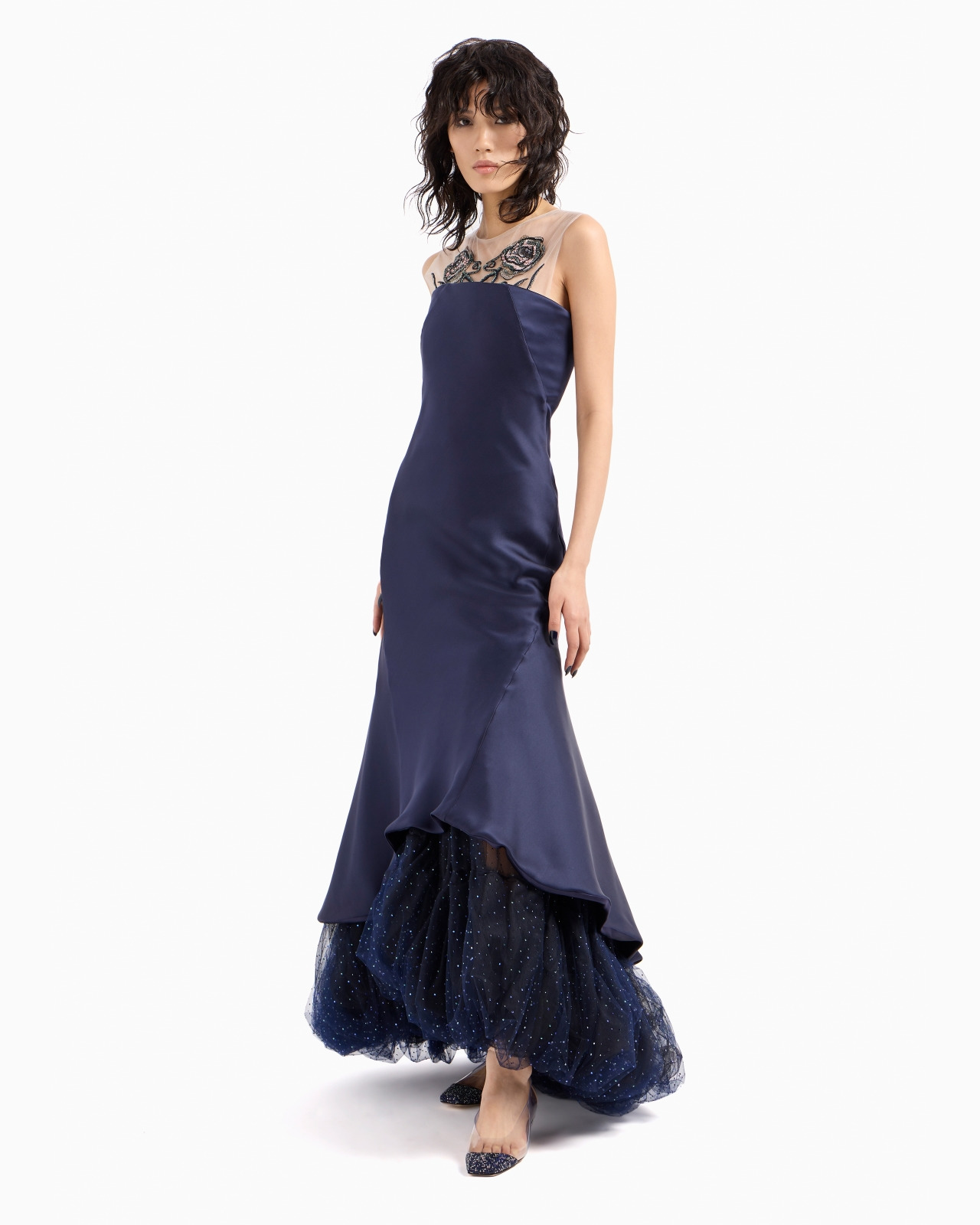 LONG BUSTIER DRESS IN SILK AND EMBROIDERED TULLE - 3