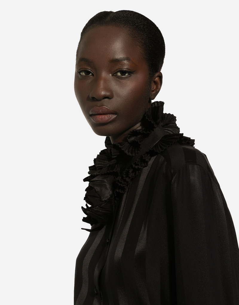 Silk jacquard shirt with pleated cuffs and collar 9