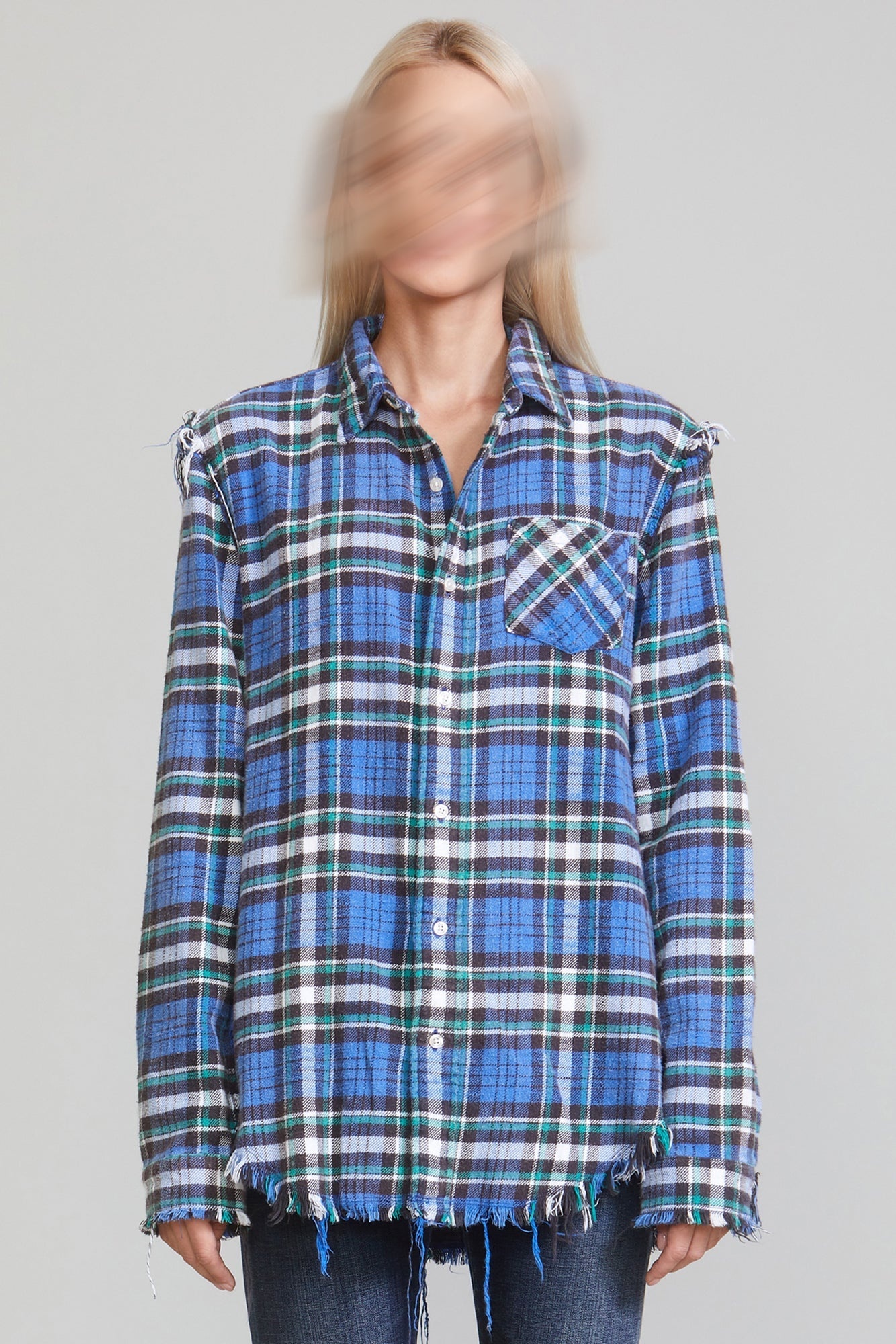 SHREDDED SEAM SHIRT - BLUE/GREEN PLAID - 2