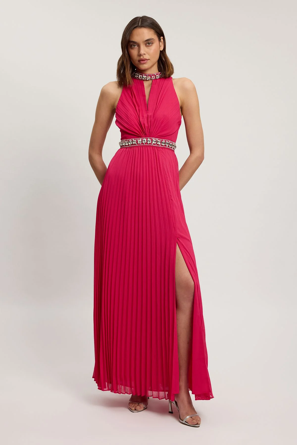 Petite Crystal Embellished Woven Split Maxi Dress - 1