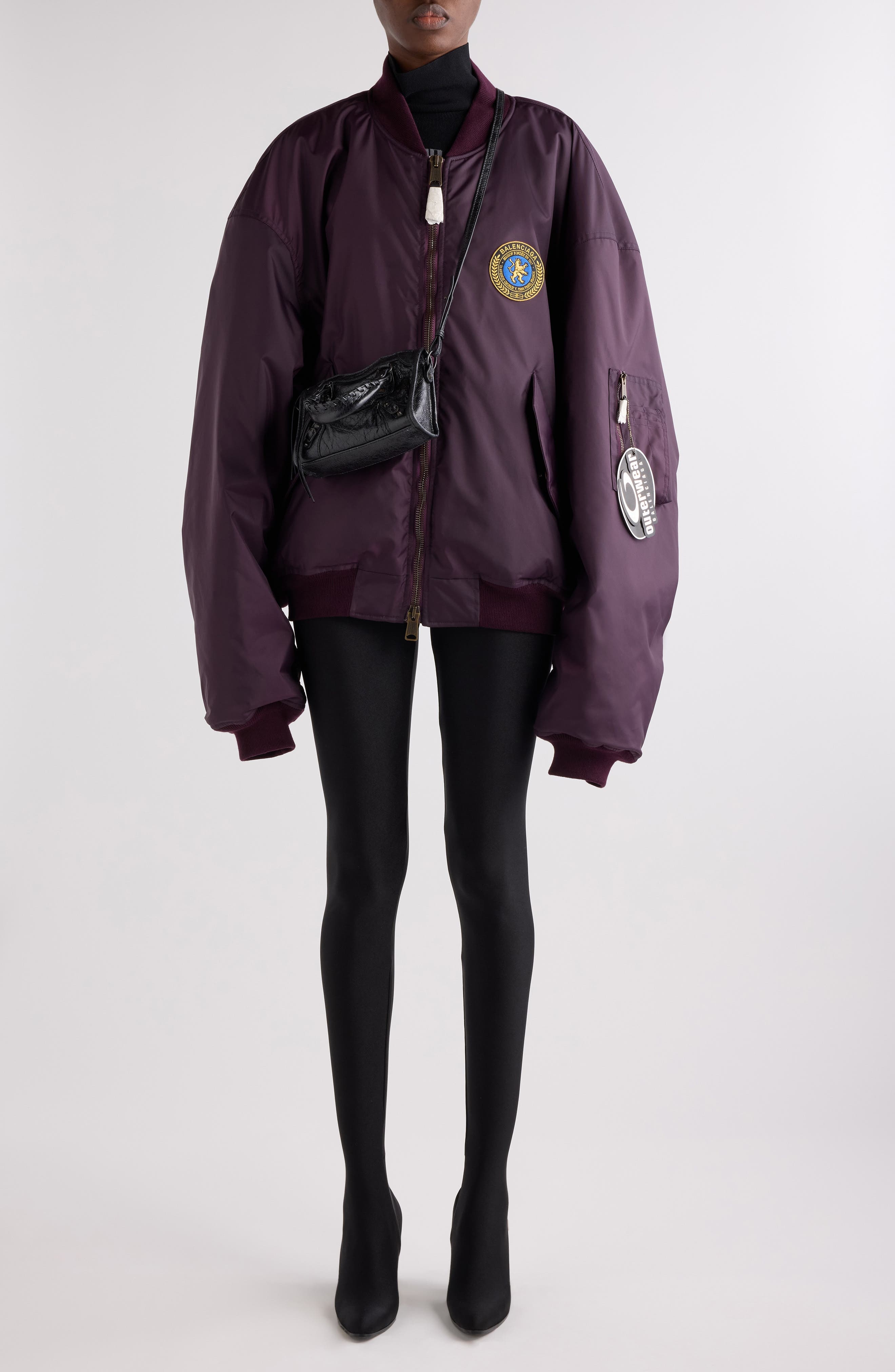 Balenciaga Logo Patch Oversize Nylon Bomber Jacket in 5441 New Aubergine at Nordstrom - 2