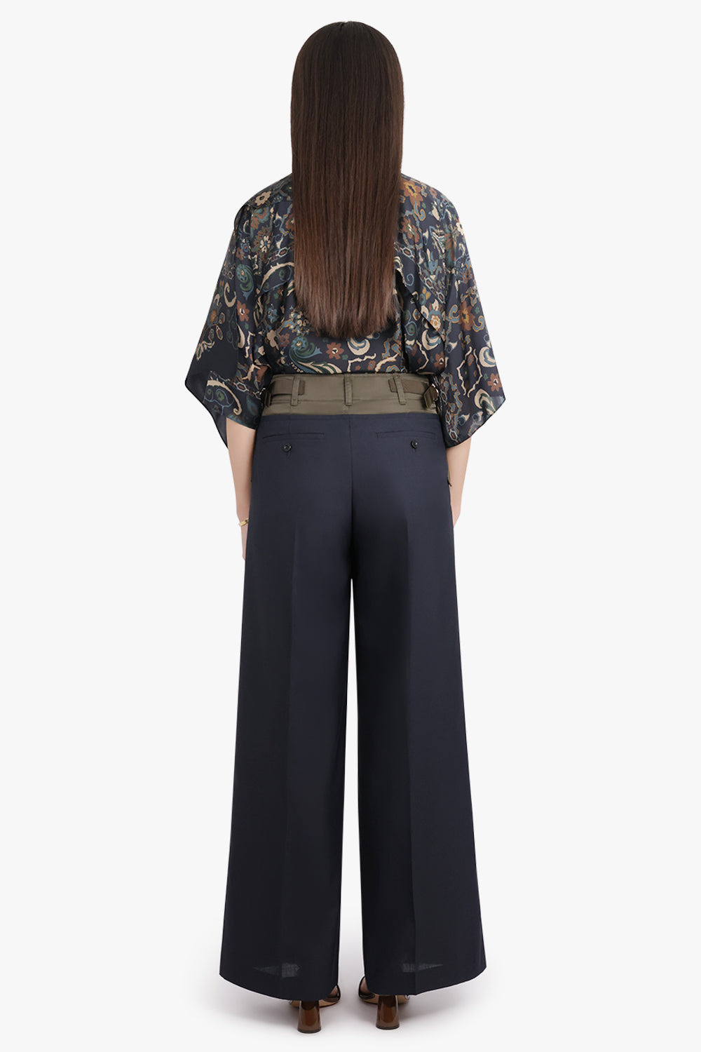 SUITING CONTRAST WIDE LEG PANT | NAVY/KHAKI - 5
