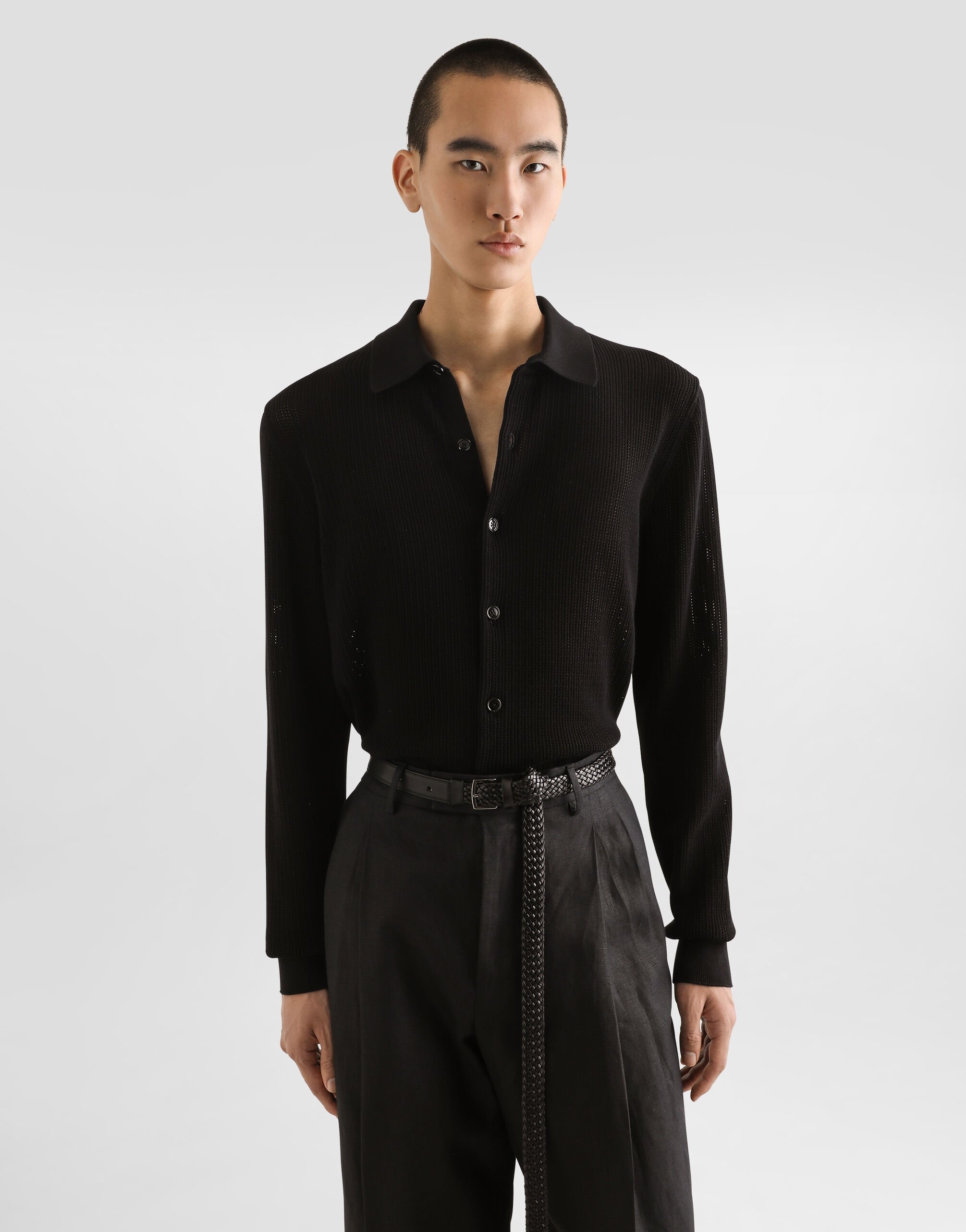 Long-sleeved shirt in a cotton openwork knit - 4