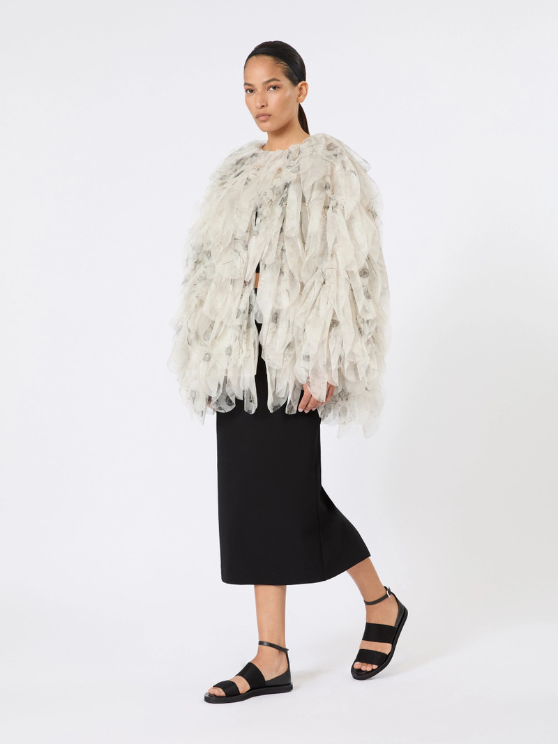 Max Mara CHIFFON Short overcoat with petals in printed organza - PEARL GREY outlook