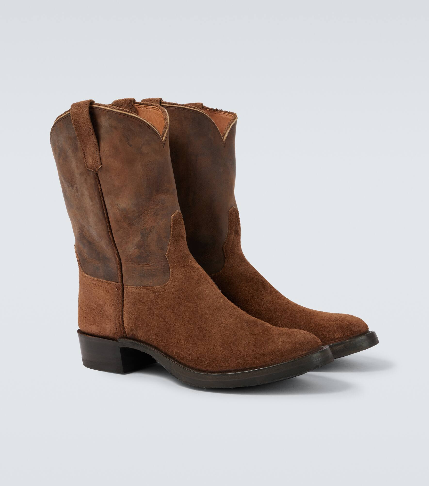 Suede and leather cowboy boots - 5