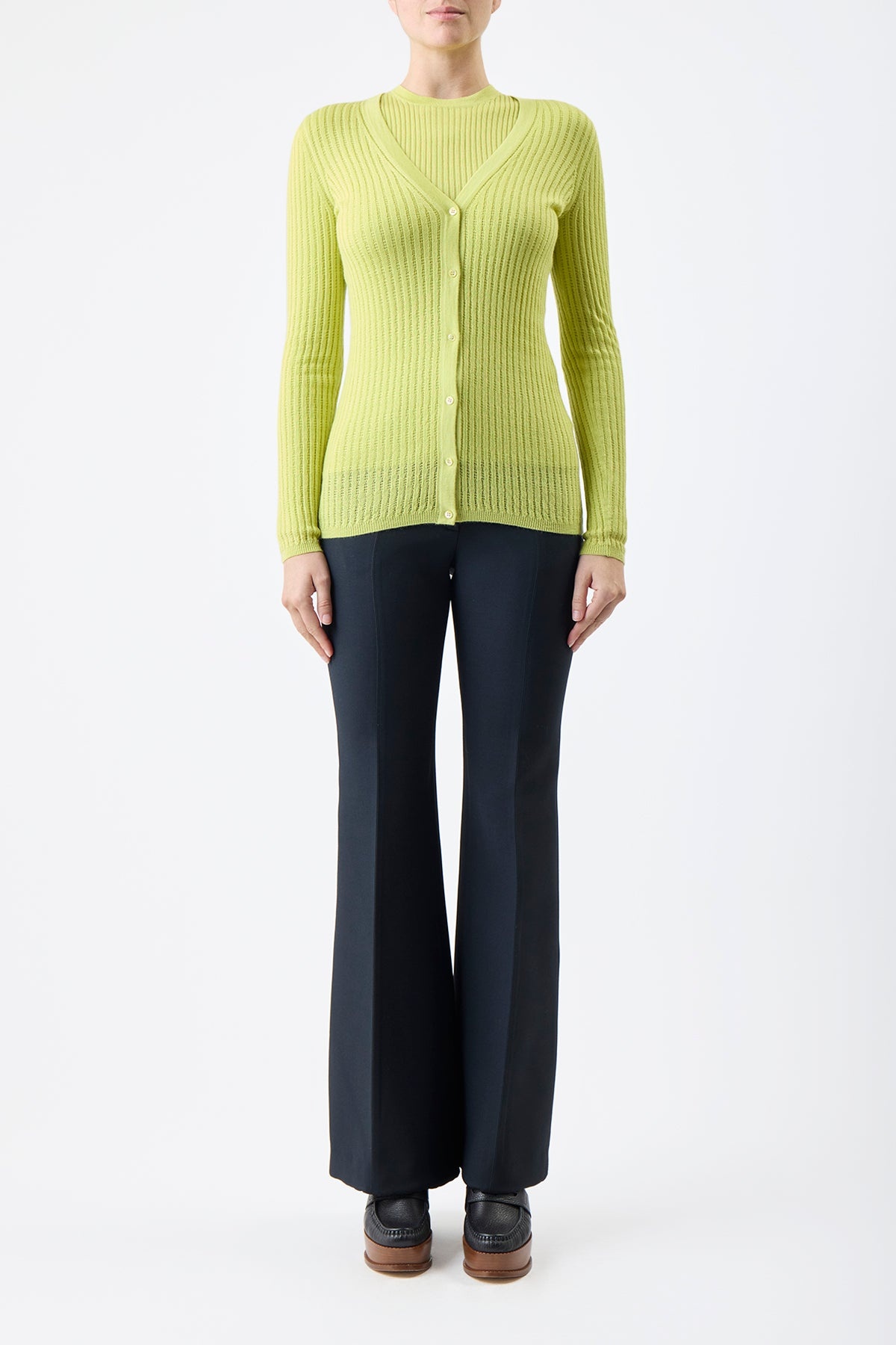 Emma Pointelle Cardigan in Lime Adamite Silk Cashmere - 2