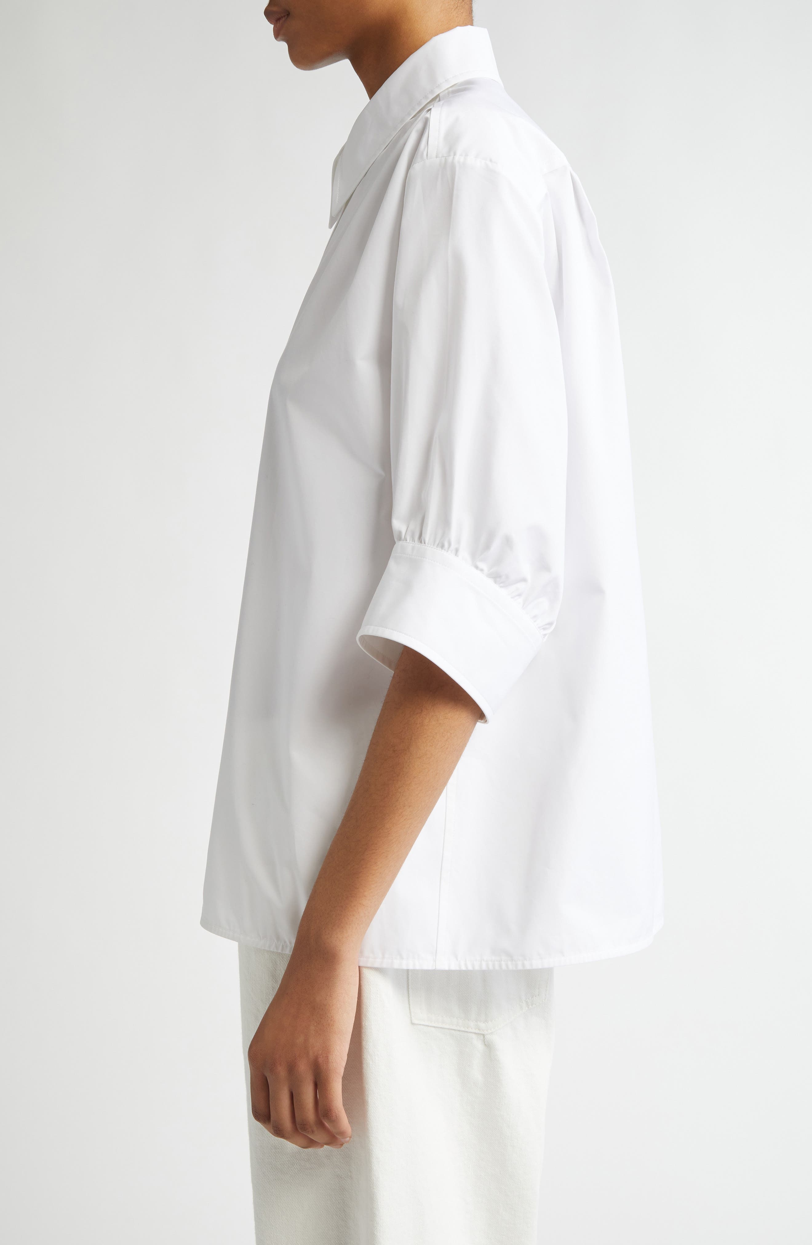 Jil Sander Short Sleeve Cotton Poplin Button-Up Shirt in Optic White at Nordstrom - 4
