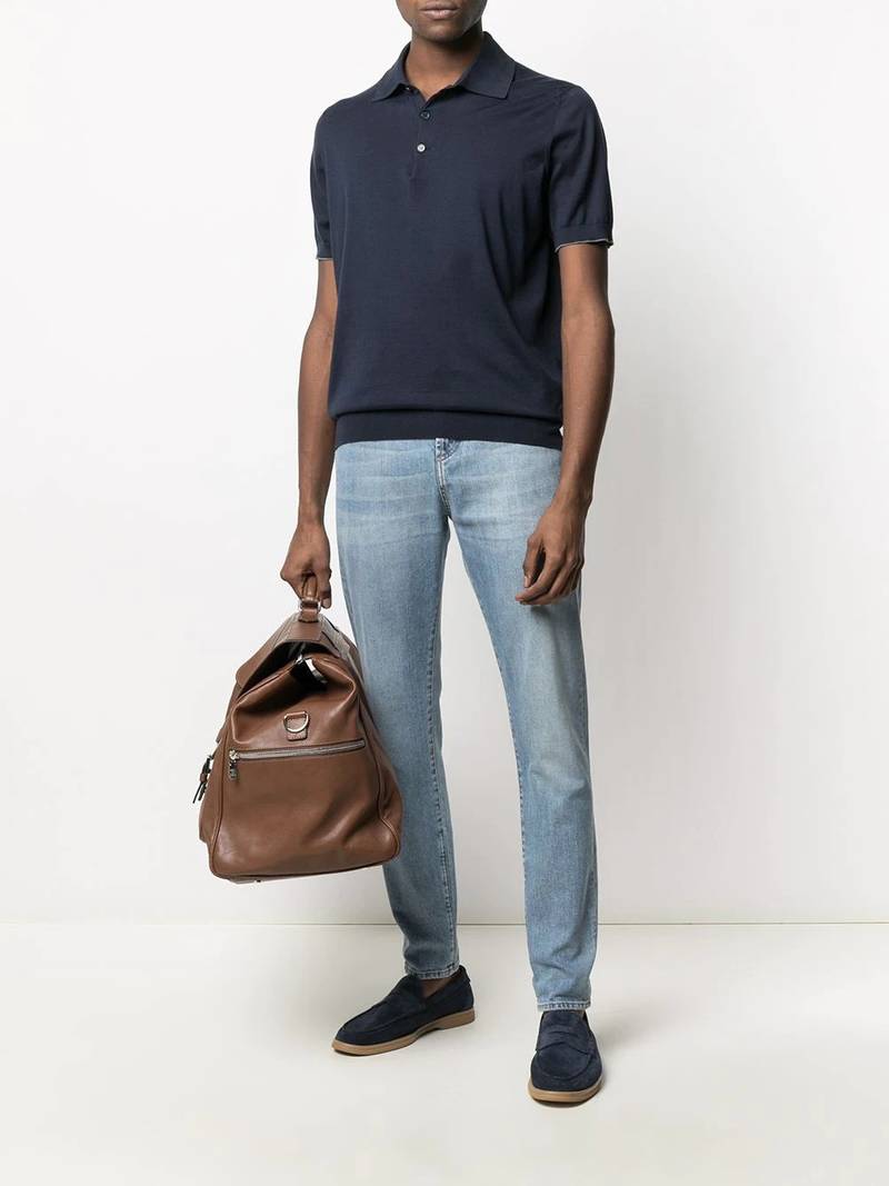 Brunello Cucinelli fine knit short-sleeved polo shirt outlook