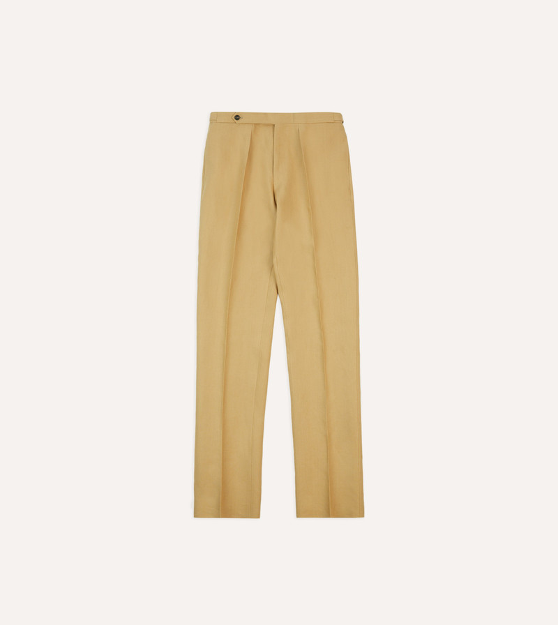 Sand Irish Linen Single Pleat Trouser - 1