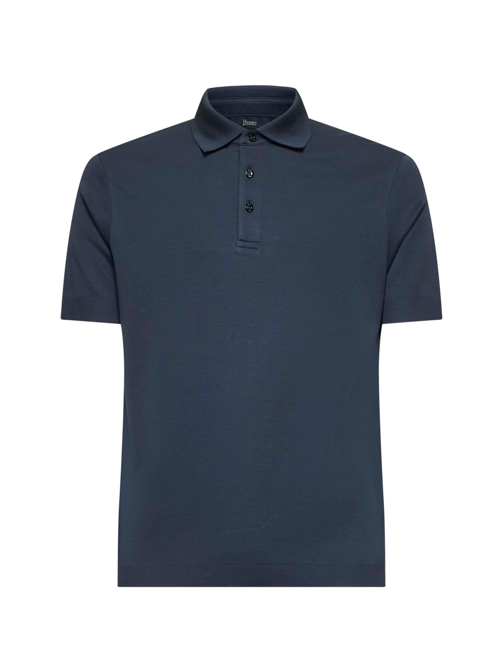 Blue knit effect jersey polo shirt - 1