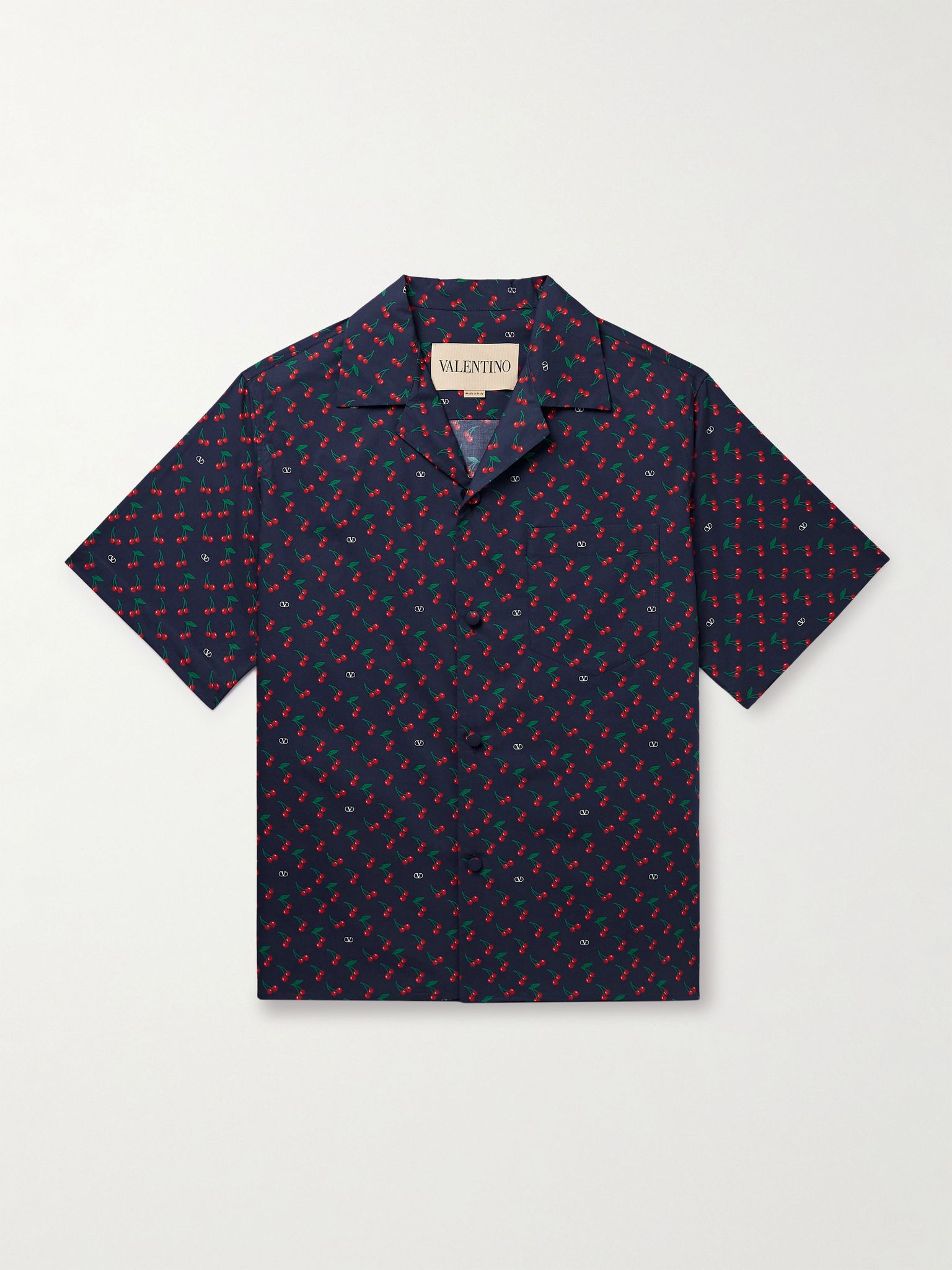 Camp-Collar Printed Cotton-Poplin Shirt Blue - 1