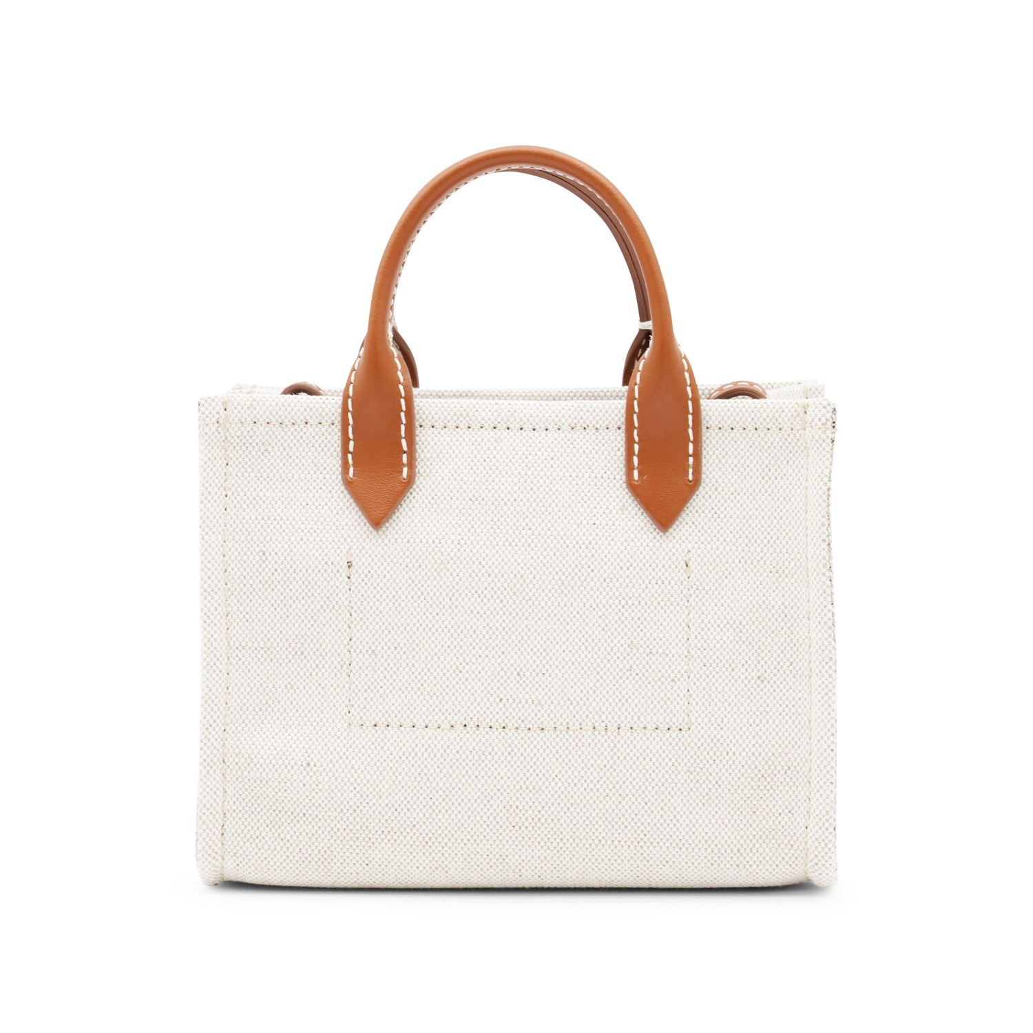 BEIGE CANVAS AND BROWN LEATHER HANDLE BAG - 3