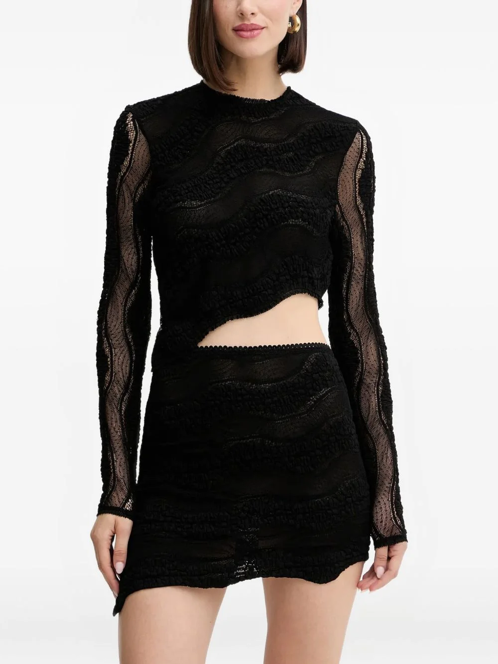cut-out asymmetrical lace T-shirt - 1