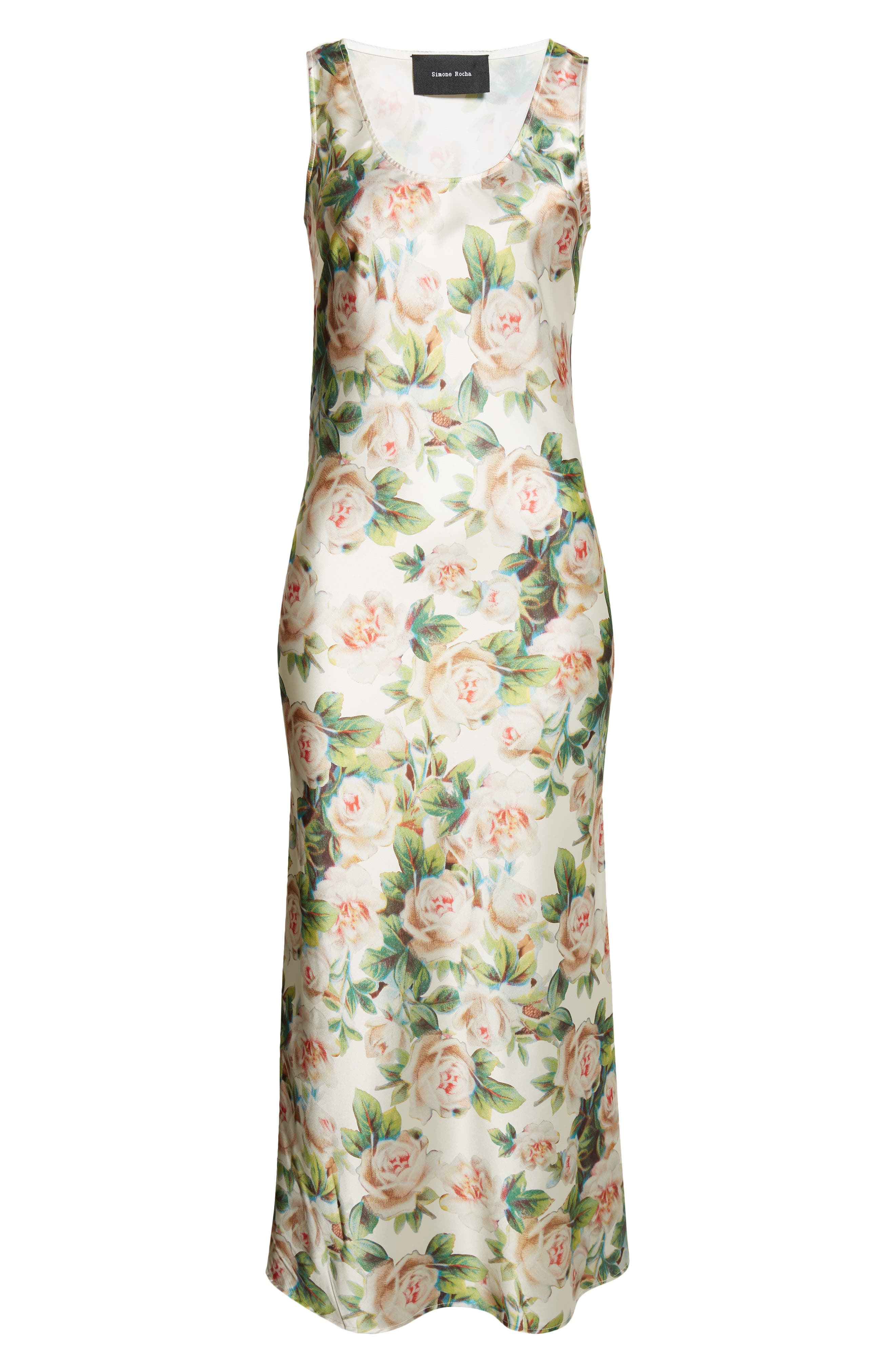 Simone Rocha Floral Print Scoop Neck Satin Dress in Rose at Nordstrom - 5