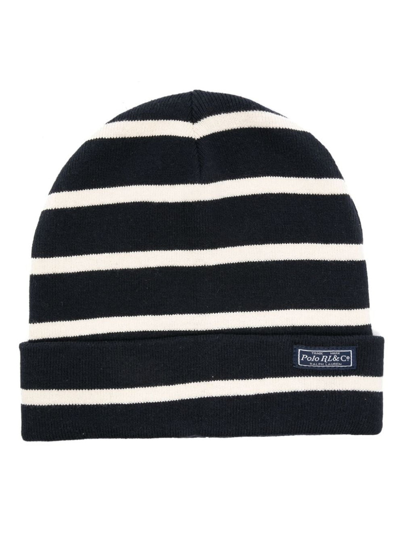logo-patch striped beanie 1