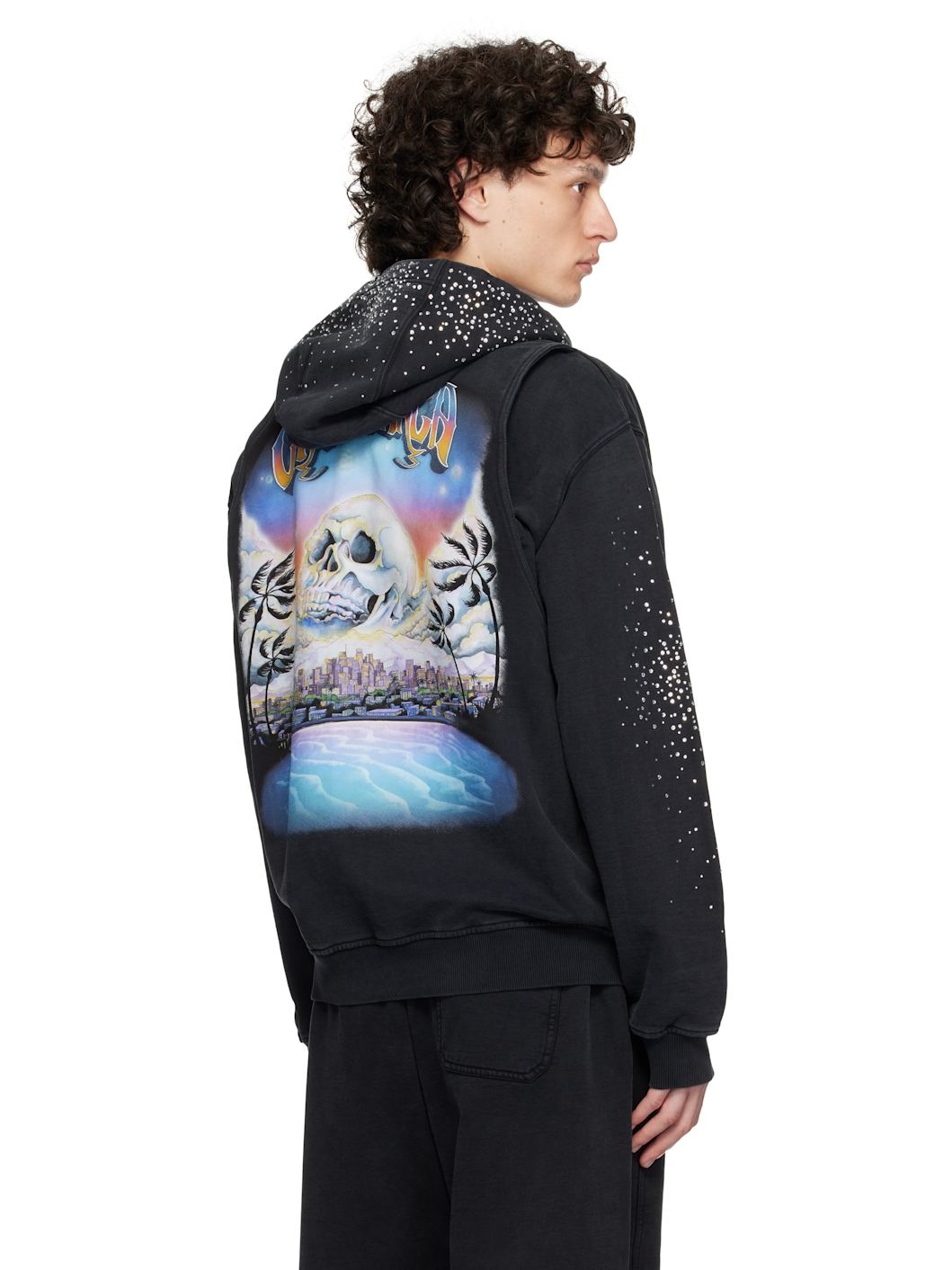 Black 'La Prémonition' Crystal Embellished Zip Hoodie - 3