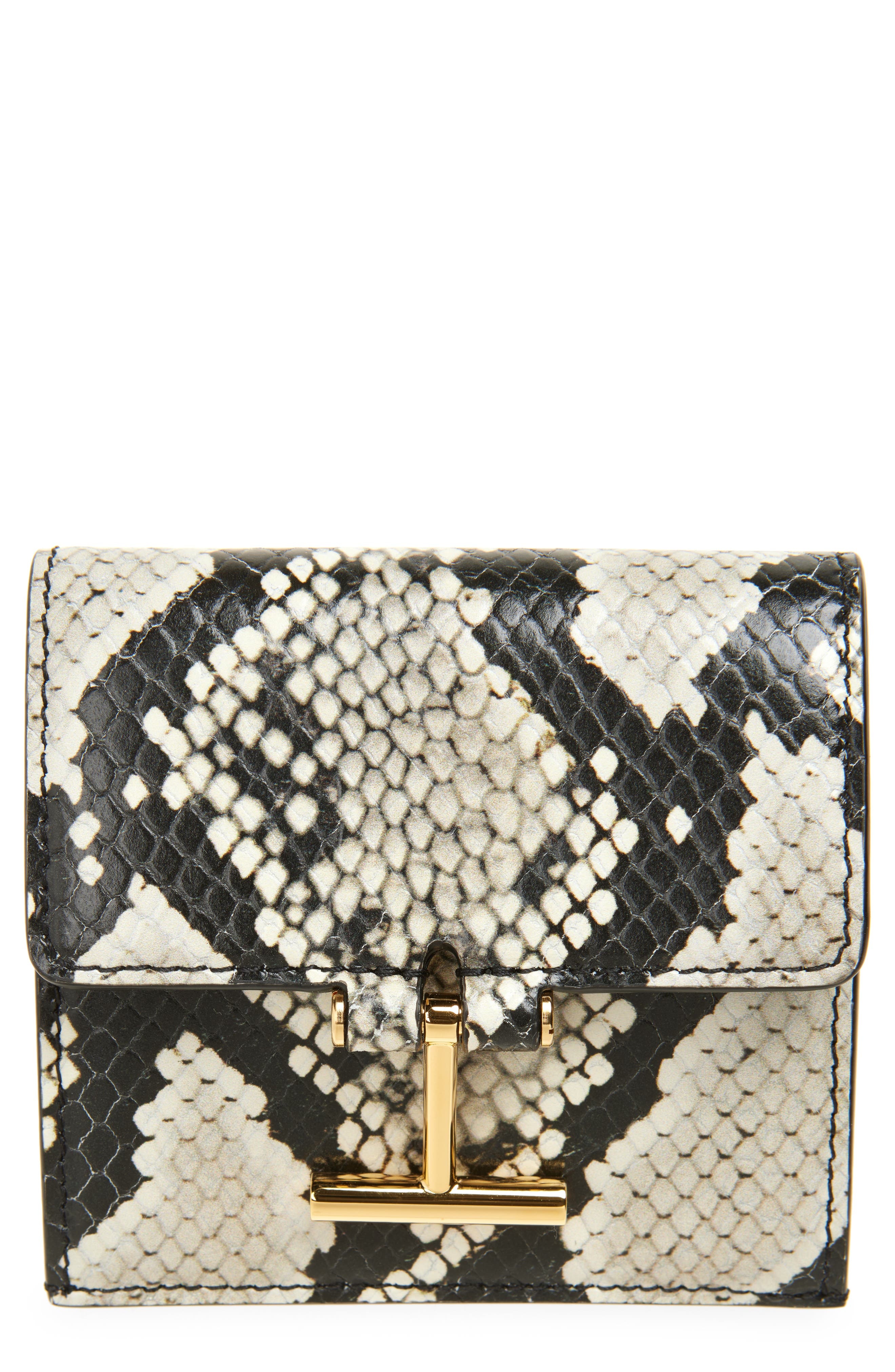 TOM FORD Tara Python Embossed Leather Card Wallet in Roccia at Nordstrom - 1