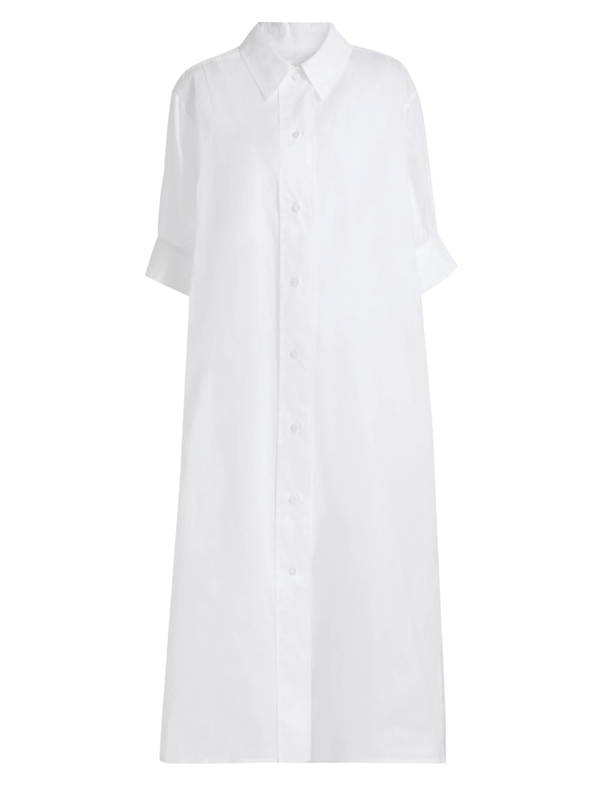 Women's Cotton Relaxed-Fit Midi-Shirtdress - Optic White - 1